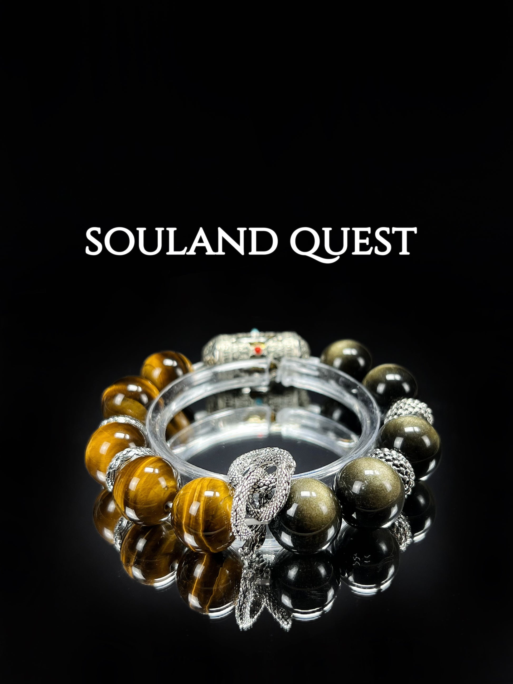 Dragon’s Blessing Bracelet – Golden Tiger’s Eye, Golden Obsidian & Six-Syllable Mantra for Strength & Protection