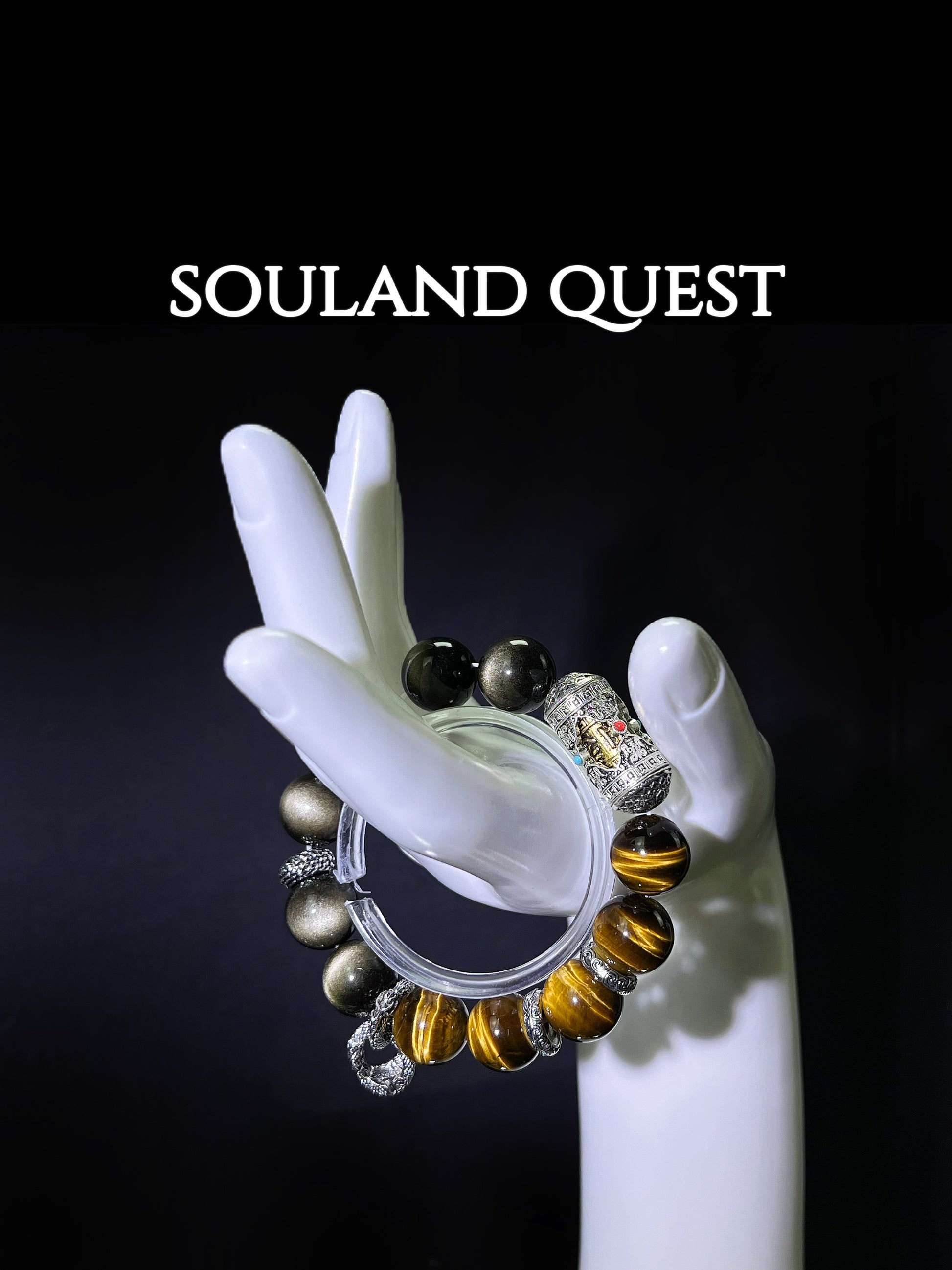 Dragon’s Blessing Bracelet – Golden Tiger’s Eye, Golden Obsidian & Six-Syllable Mantra for Strength & Protection