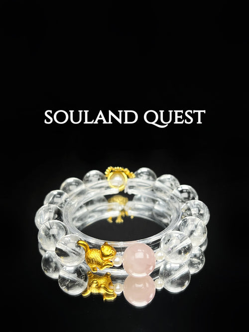 White & Rose Quartz Cat Charm Bracelet – Love, Harmony & Fortune