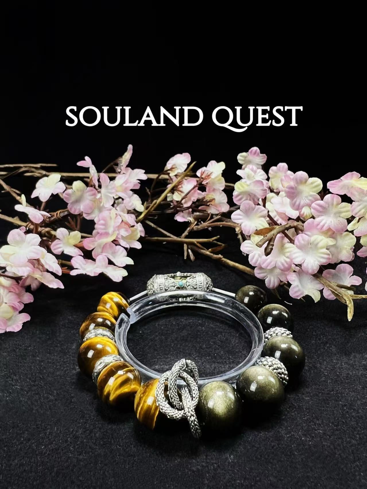 Dragon’s Blessing Bracelet – Golden Tiger’s Eye, Golden Obsidian & Six-Syllable Mantra for Strength & Protection