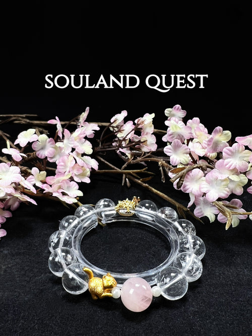 White & Rose Quartz Cat Charm Bracelet – Love, Harmony & Fortune