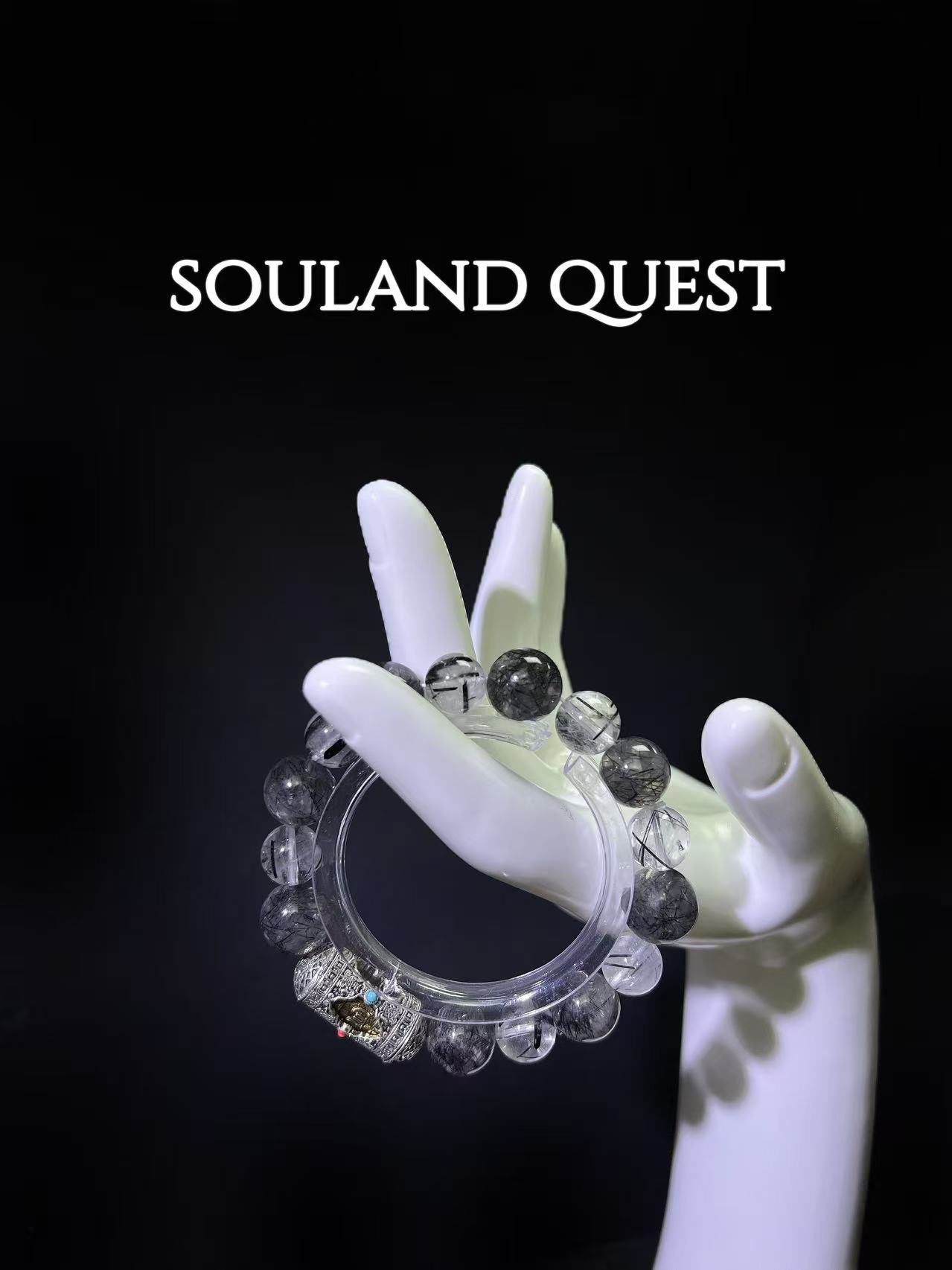 Black Tourmaline Gradient Bracelet with Om Mani Padme Hum - Souland Quest