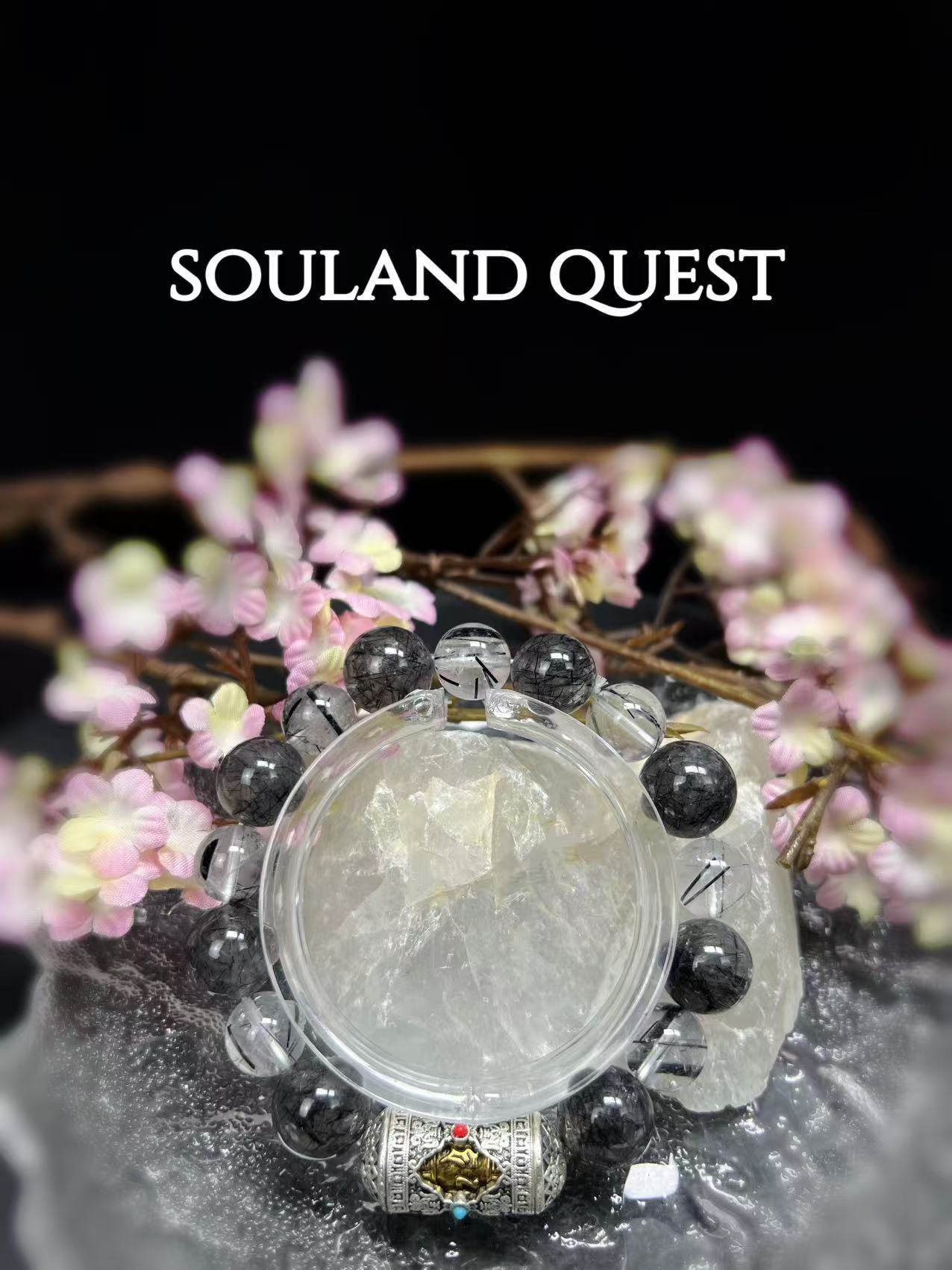 Black Tourmaline Gradient Bracelet with Om Mani Padme Hum - Souland Quest