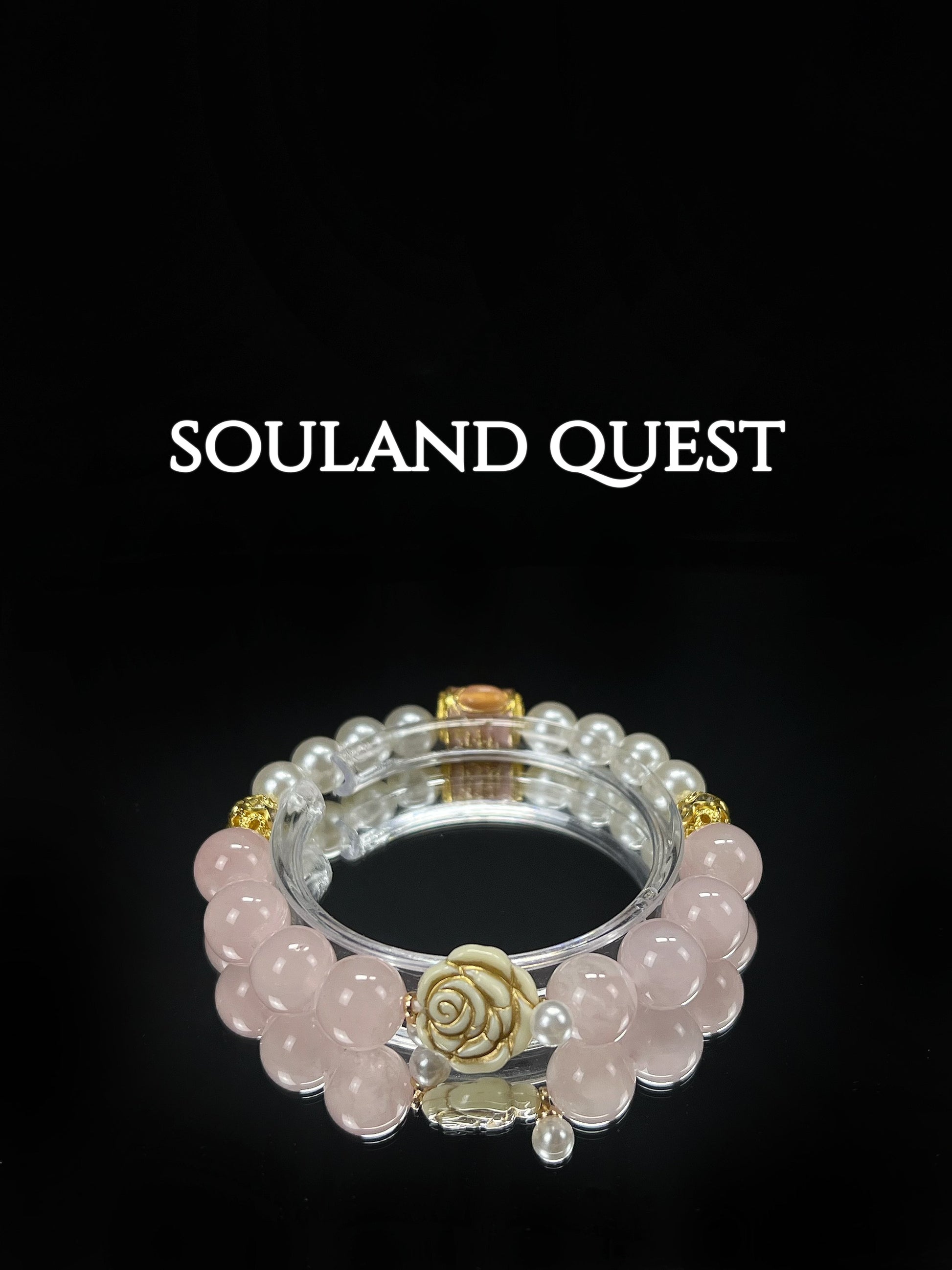 Blossom Grace Bracelet – Rose Quartz, Pearl & Golden Floral Charm for Love & Serenity - Souland Quest