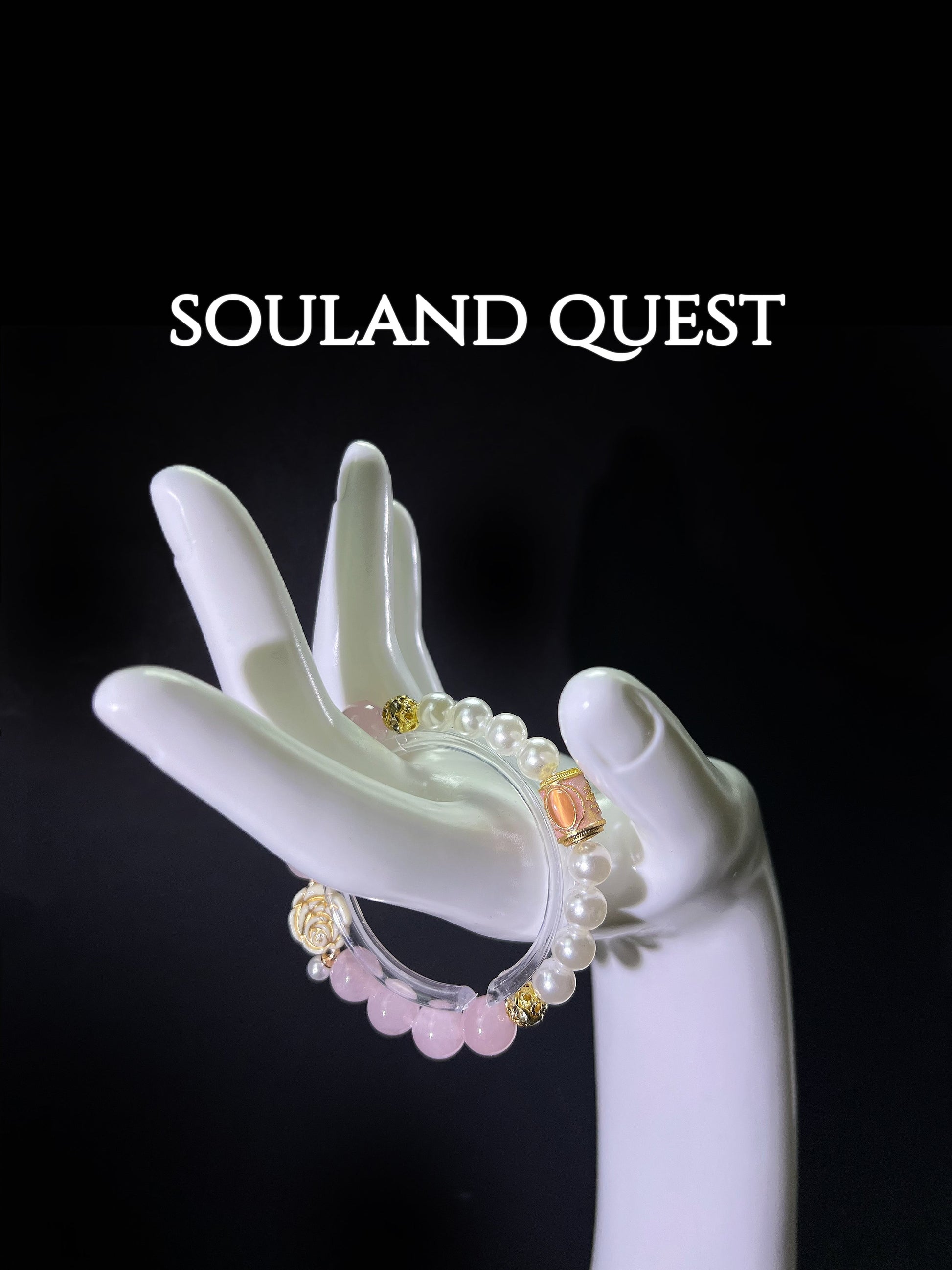 Blossom Grace Bracelet – Rose Quartz, Pearl & Golden Floral Charm for Love & Serenity - Souland Quest