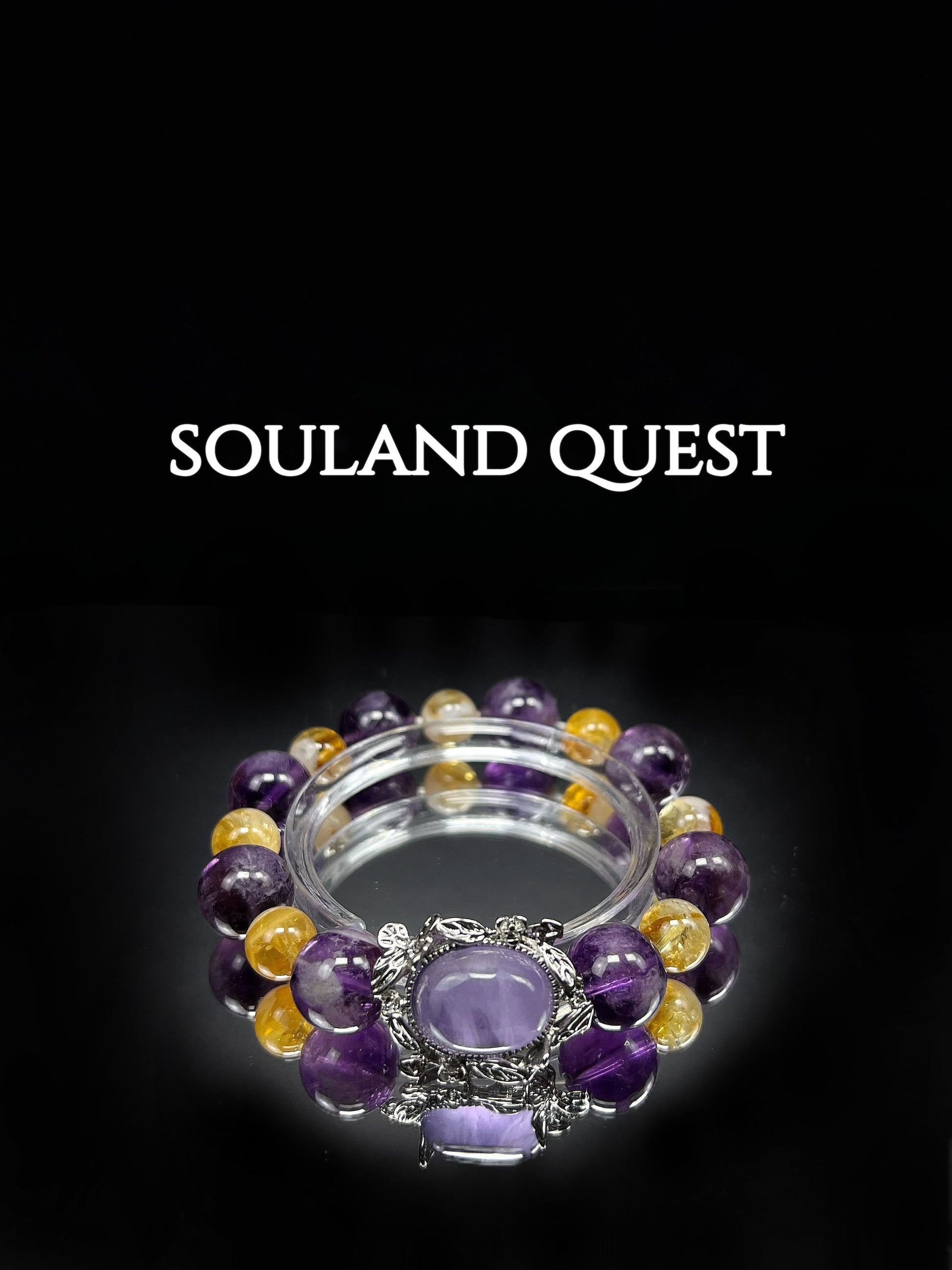 Celestial Bloom Bracelet – Lavender Rabbit Hair Quartz, Citrine & Purple Tourmaline with Silver Floral Accents for Joy, Growth & Spiritual Harmony - Souland Quest