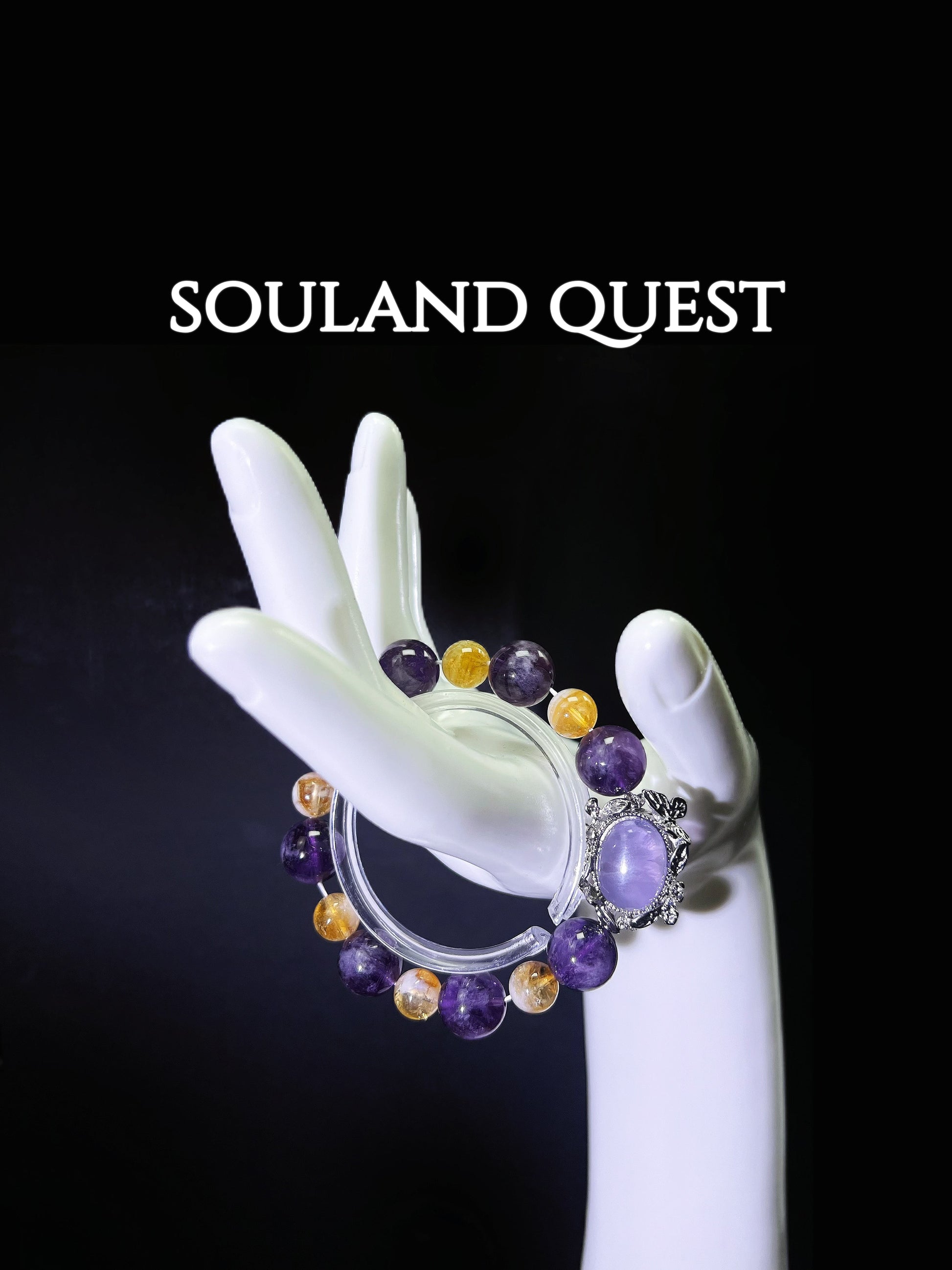 Celestial Bloom Bracelet – Lavender Rabbit Hair Quartz, Citrine & Purple Tourmaline with Silver Floral Accents for Joy, Growth & Spiritual Harmony - Souland Quest