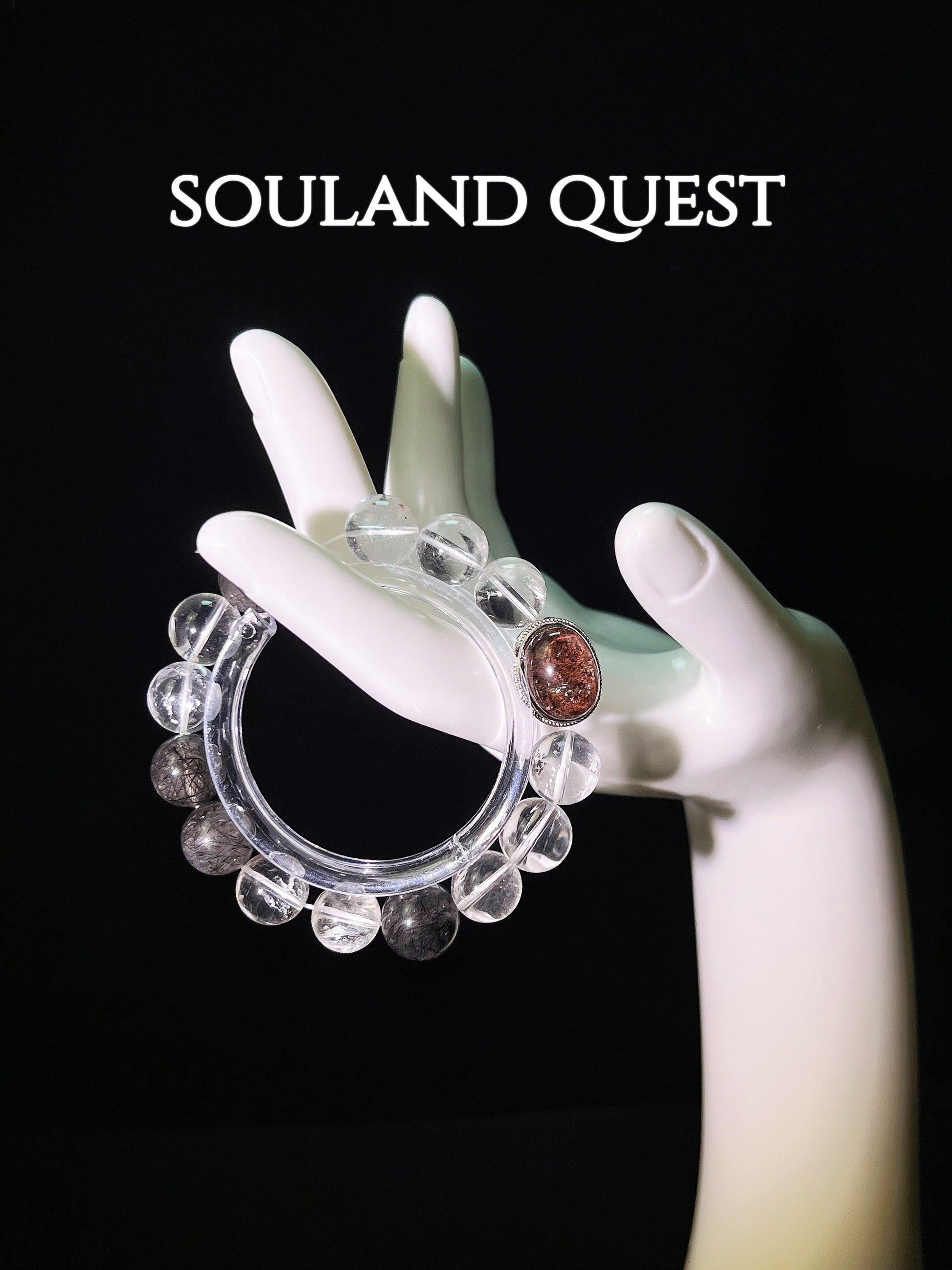Celestial Keeper Bracelet – Clear Quartz, Black Rutilated Quartz & Red Phantom Quartz Treasure Charm for Balance & Wisdom 🌠🔑 - Souland Quest