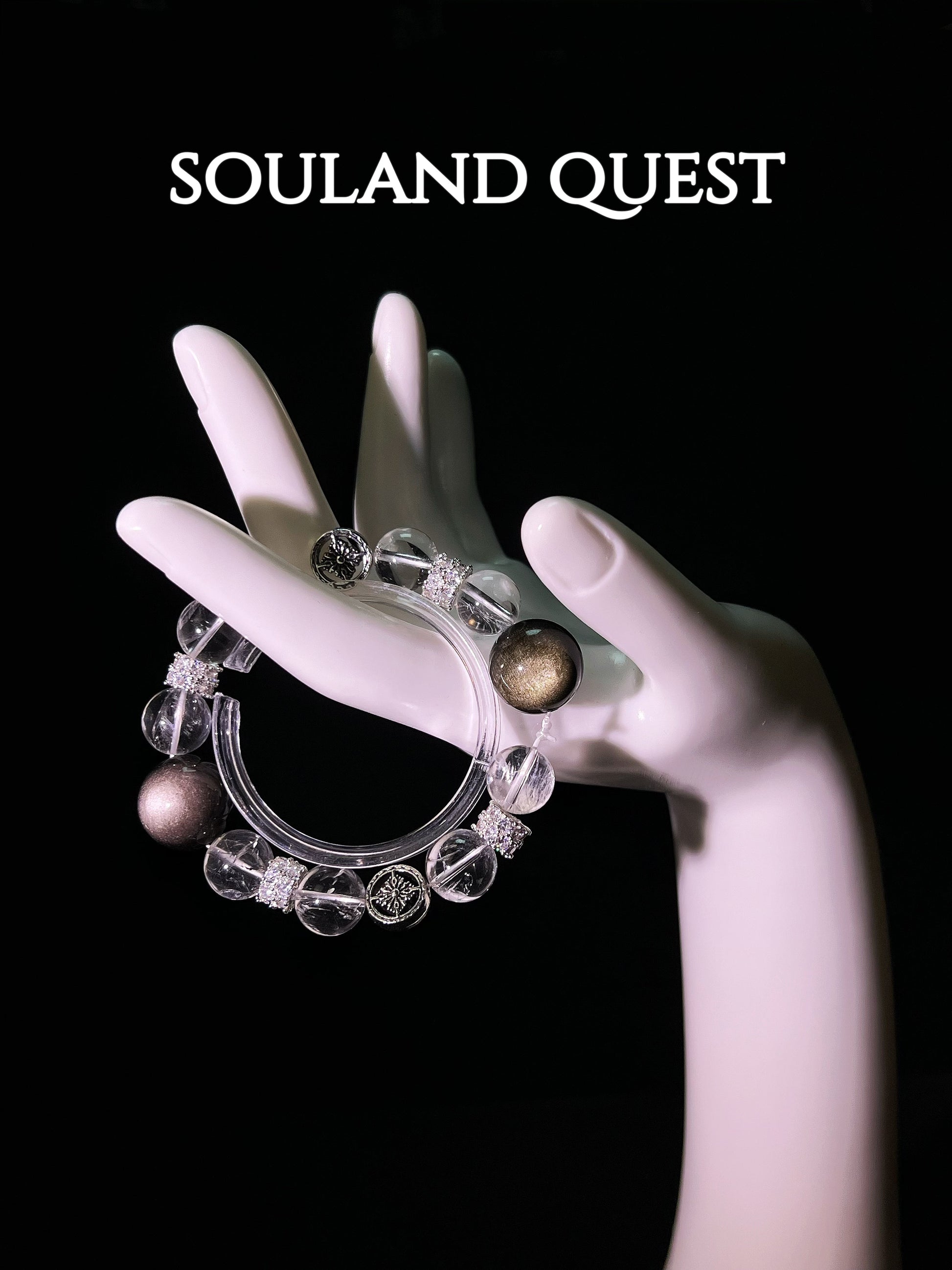 Celestial Shield Bracelet – Silver Obsidian, Clear Quartz & Silver Accents for Protection & Clarity 🌌⚪ - Souland Quest