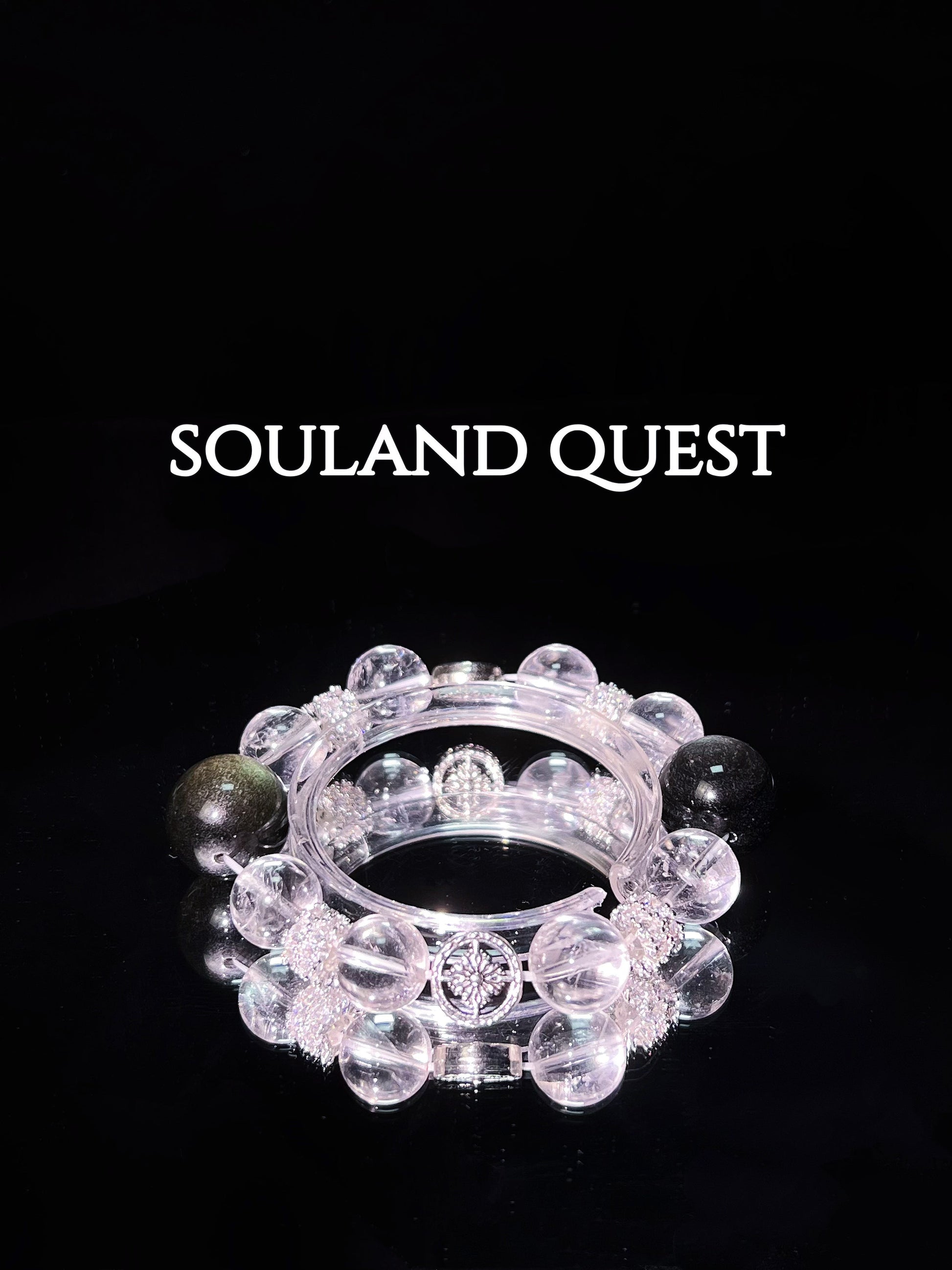 Celestial Shield Bracelet – Silver Obsidian, Clear Quartz & Silver Accents for Protection & Clarity 🌌⚪ - Souland Quest