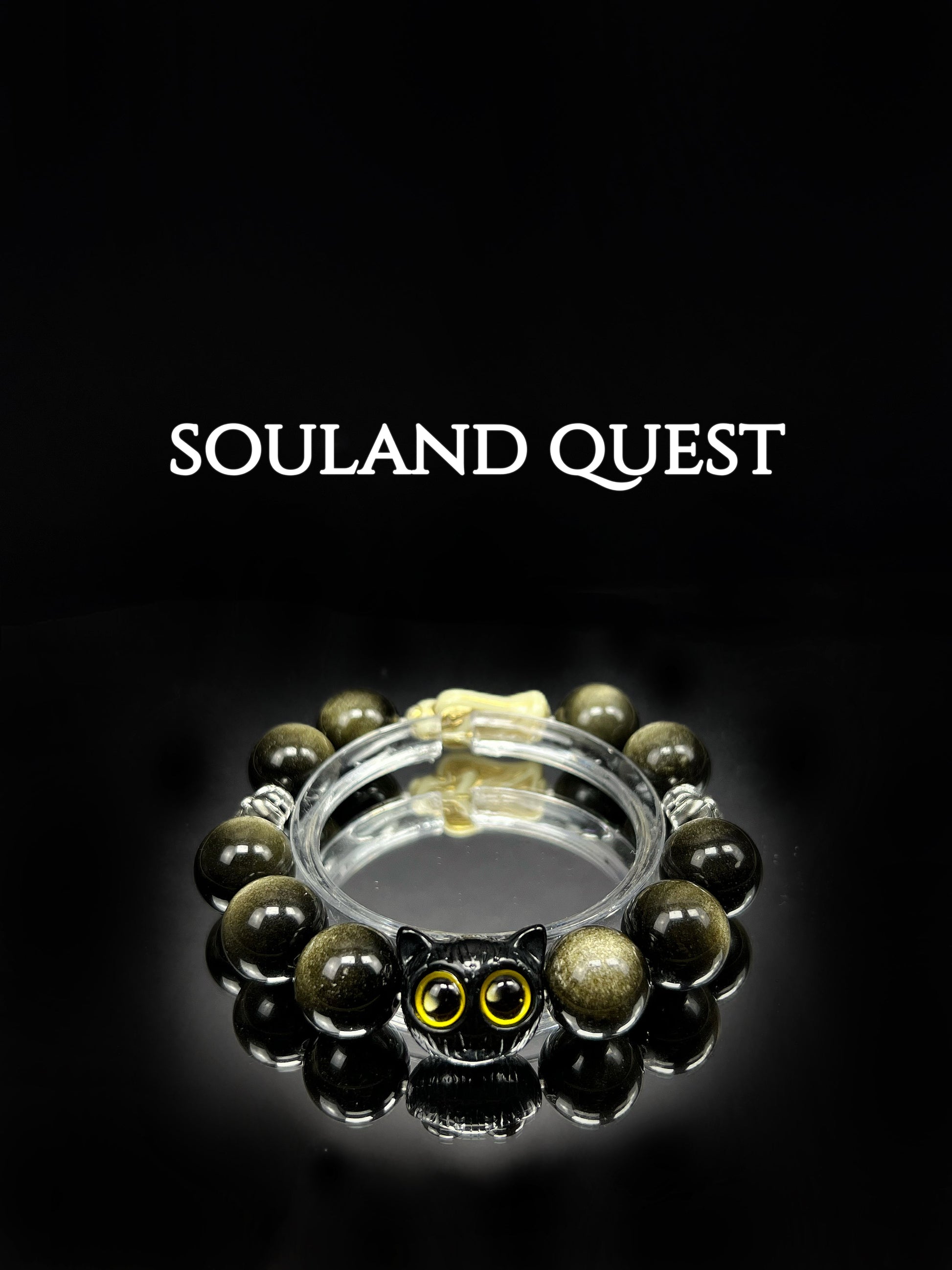 Divine Shadow Bracelet – Silver Obsidian, God & Black Cat Charms for Protection & Balance - Souland Quest