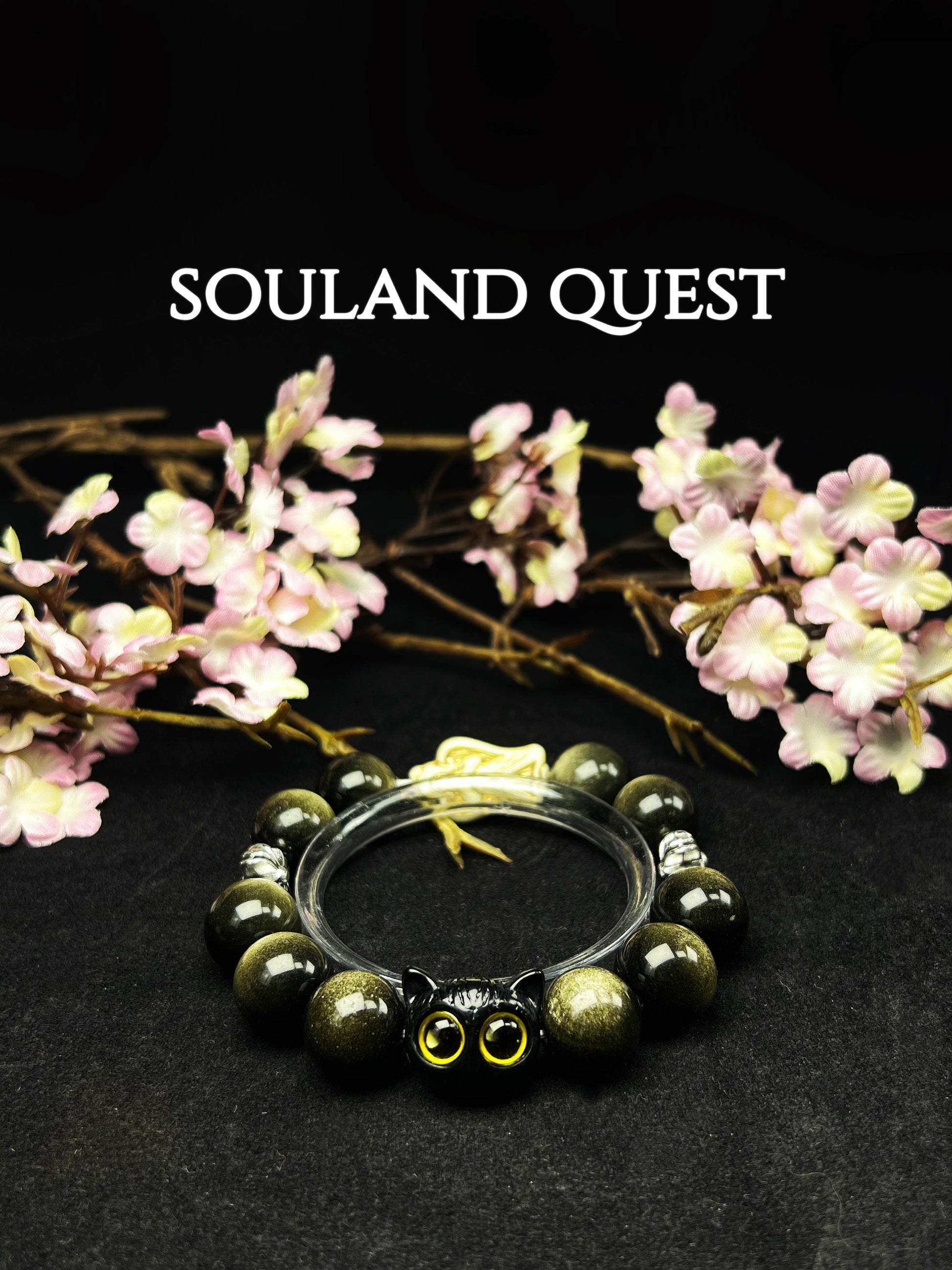 Divine Shadow Bracelet – Silver Obsidian, God & Black Cat Charms for Protection & Balance - Souland Quest