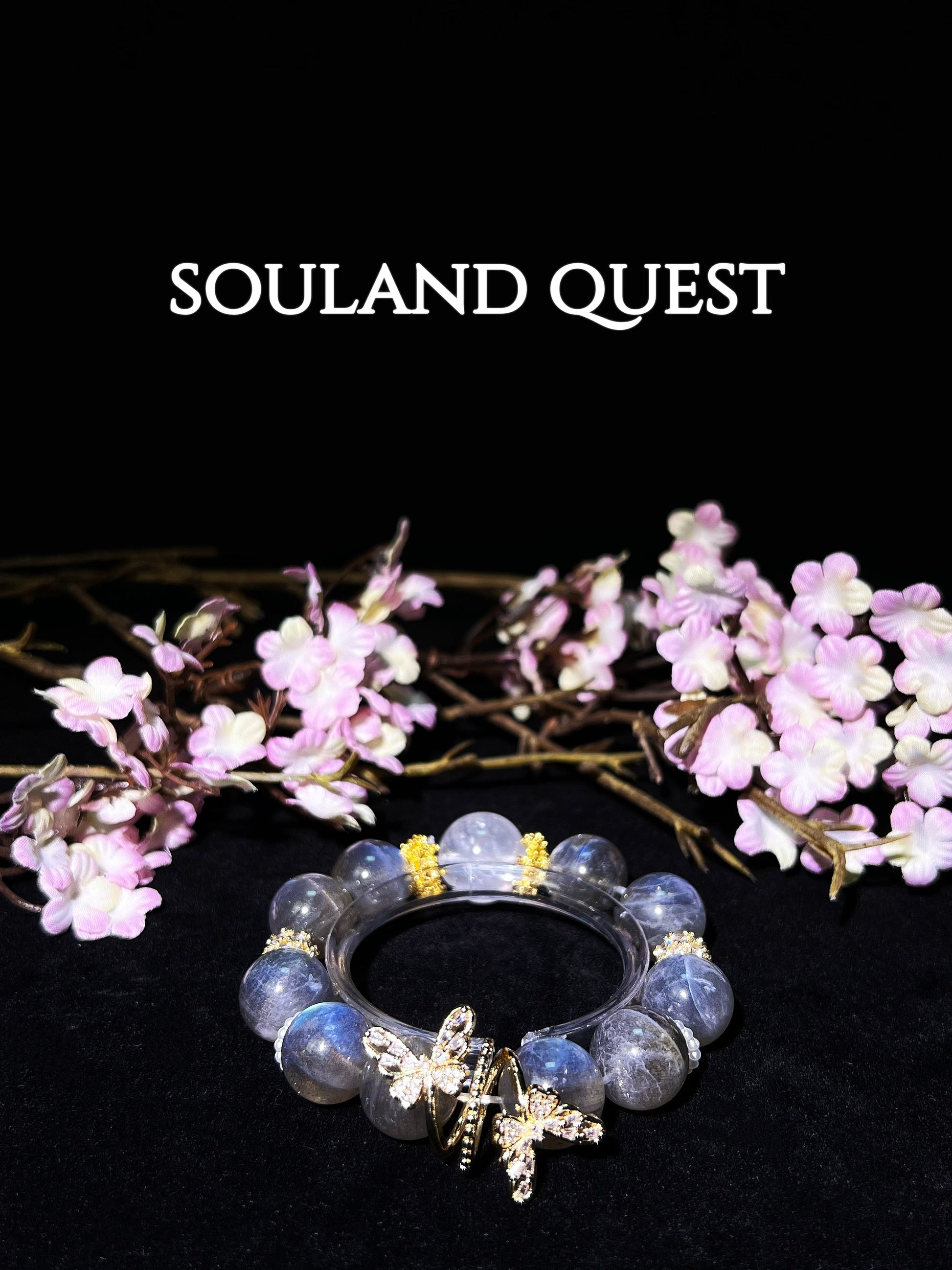 Ethereal Wings Bracelet – Gray Moonstone, White Phantom Quartz & Gold Butterfly Accents for Spiritual Growth 🦋🌟 - Souland Quest