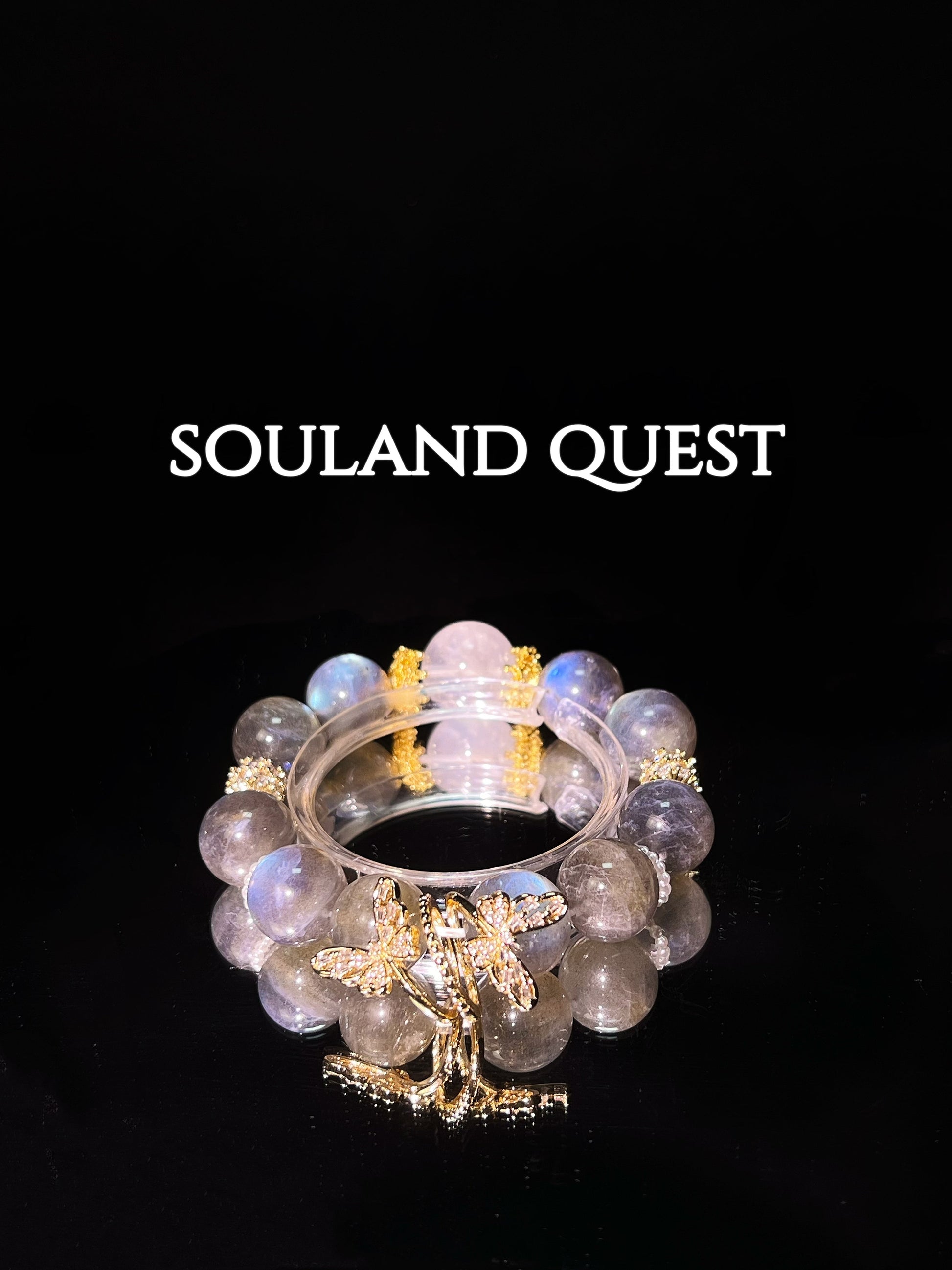 Ethereal Wings Bracelet – Gray Moonstone, White Phantom Quartz & Gold Butterfly Accents for Spiritual Growth 🦋🌟 - Souland Quest