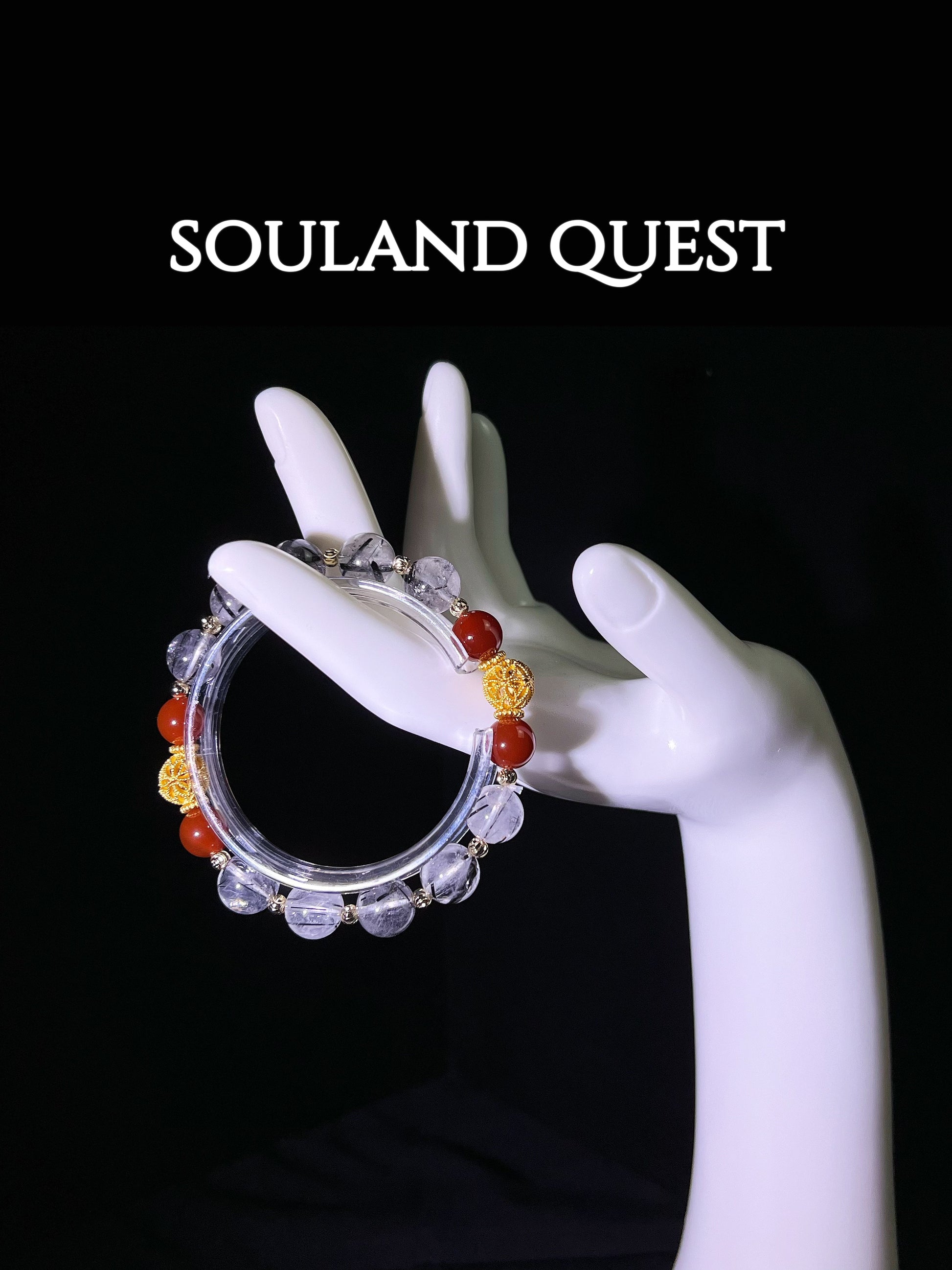 Flame of Protection Bracelet – Black Tourmaline, Red Agate & Gold Sphere for Courage & Transformation - Souland Quest