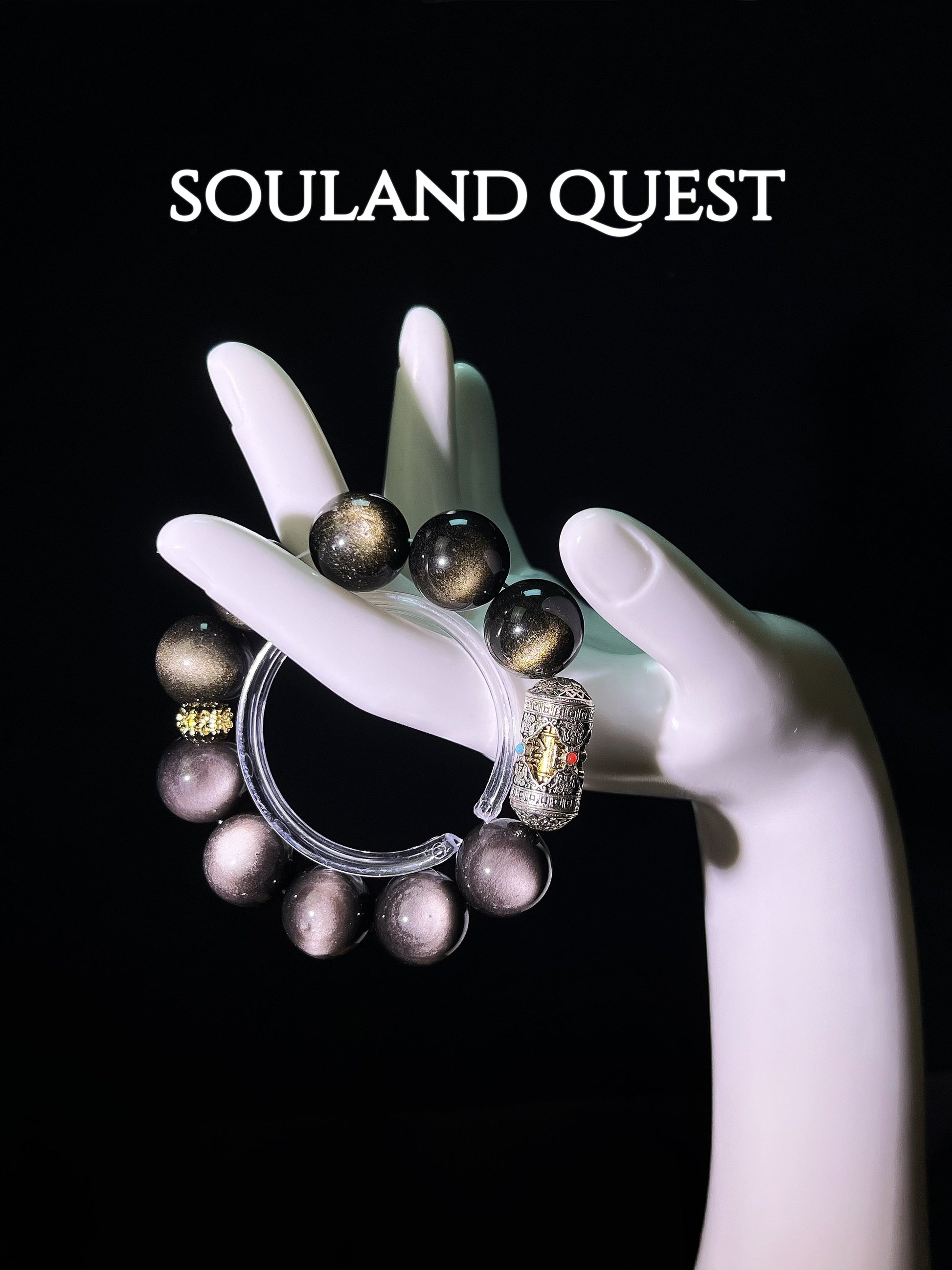 Fortune & Strength Bracelet – Gold Obsidian, Silver Obsidian with Gold Accents & Om Mani Padme Hum Silver Charm for Protection & Energy 💫💛 - Souland Quest