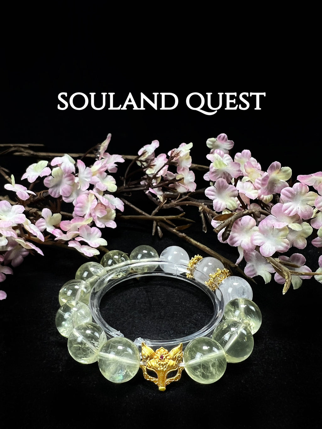 Golden Fox Mask Bracelet – Citrine, White Phantom & Gold for Wisdom & Transformation - Souland Quest