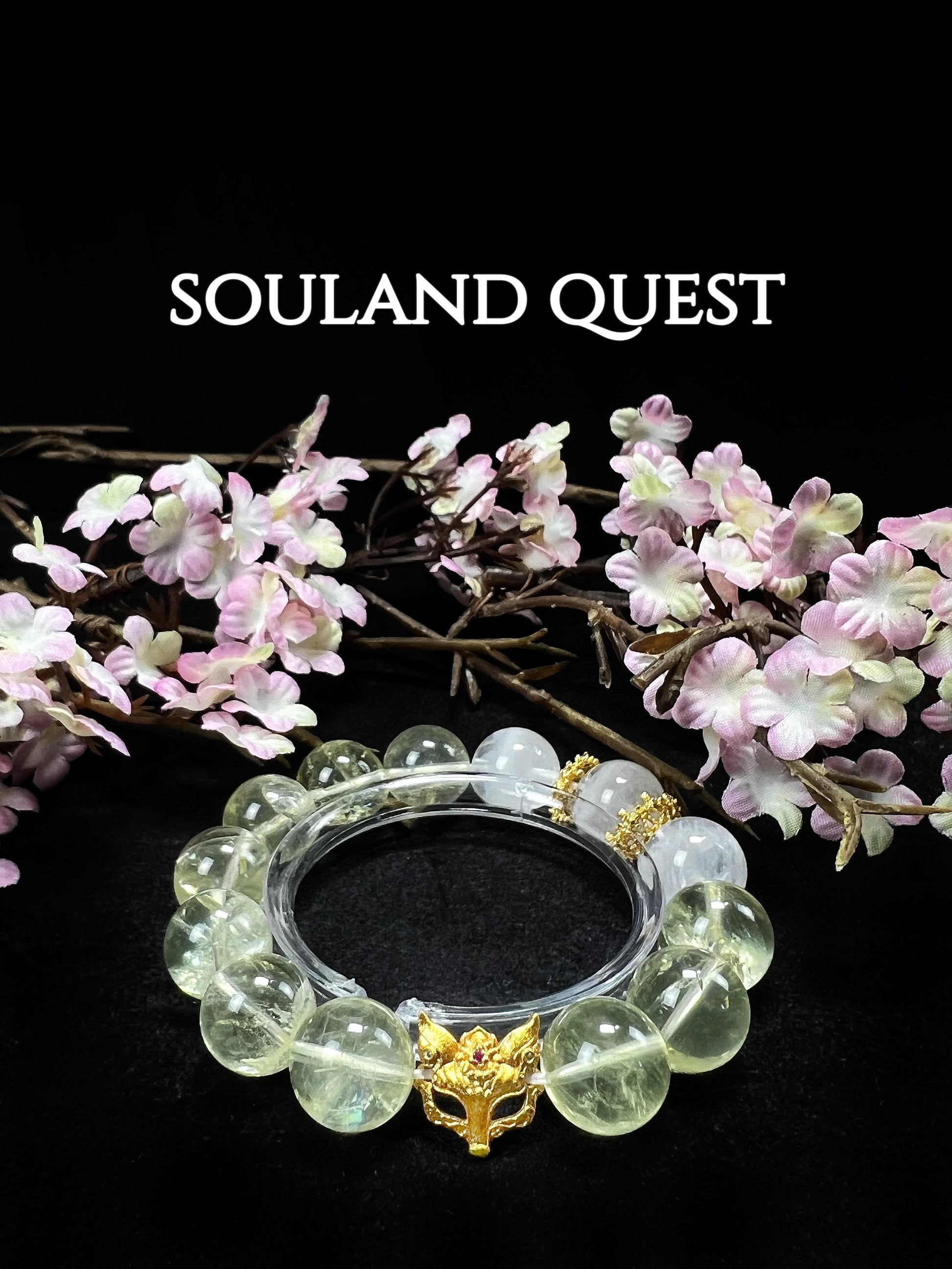 Golden Fox Mask Bracelet – Citrine, White Phantom & Gold for Wisdom & Transformation - Souland Quest