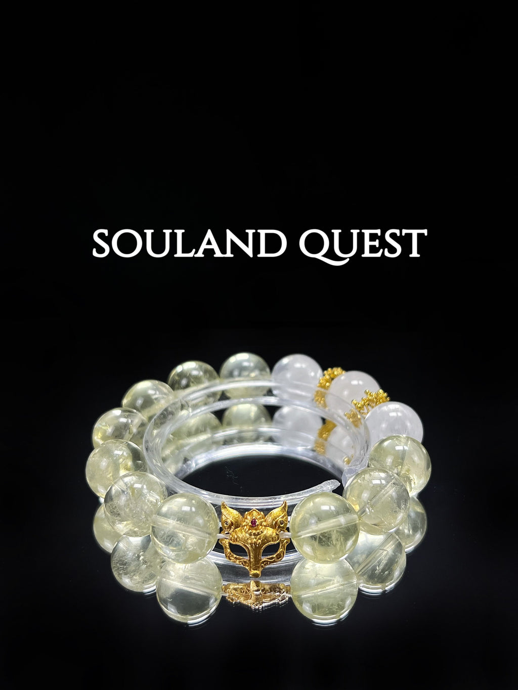 Golden Fox Mask Bracelet – Citrine, White Phantom & Gold for Wisdom & Transformation - Souland Quest