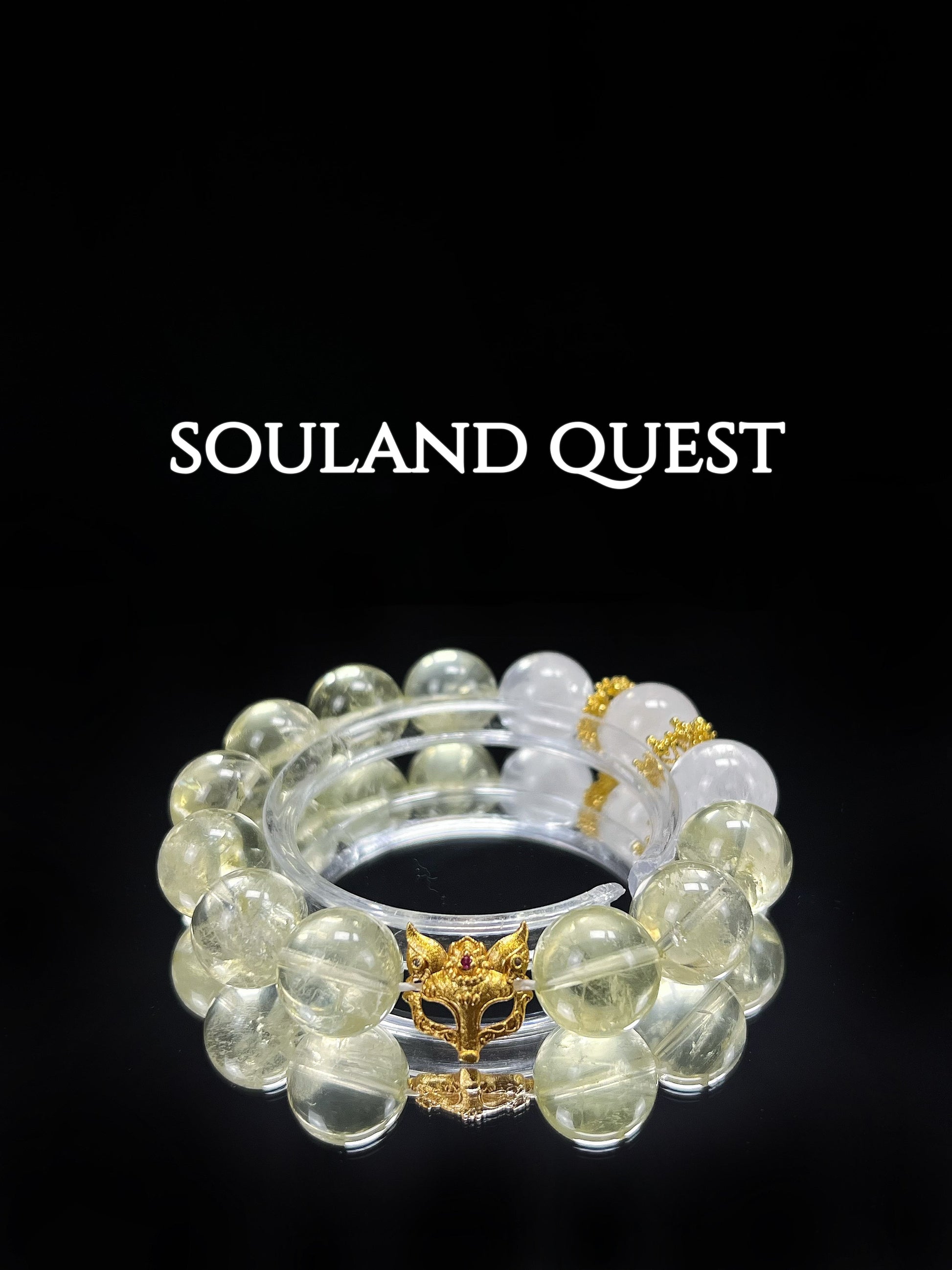 Golden Fox Mask Bracelet – Citrine, White Phantom & Gold for Wisdom & Transformation - Souland Quest