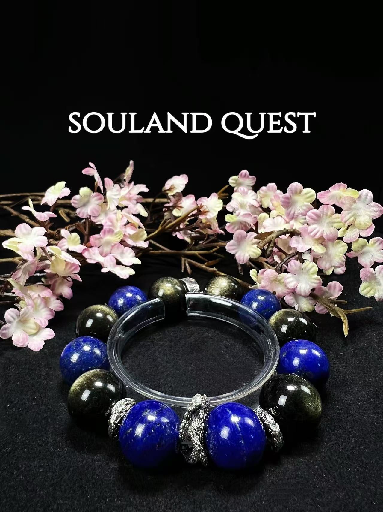 🐉Golden Obsidian & Lapis Bracelet – Clarity, Power & Spiritual Insight ✨🔮 - Souland Quest