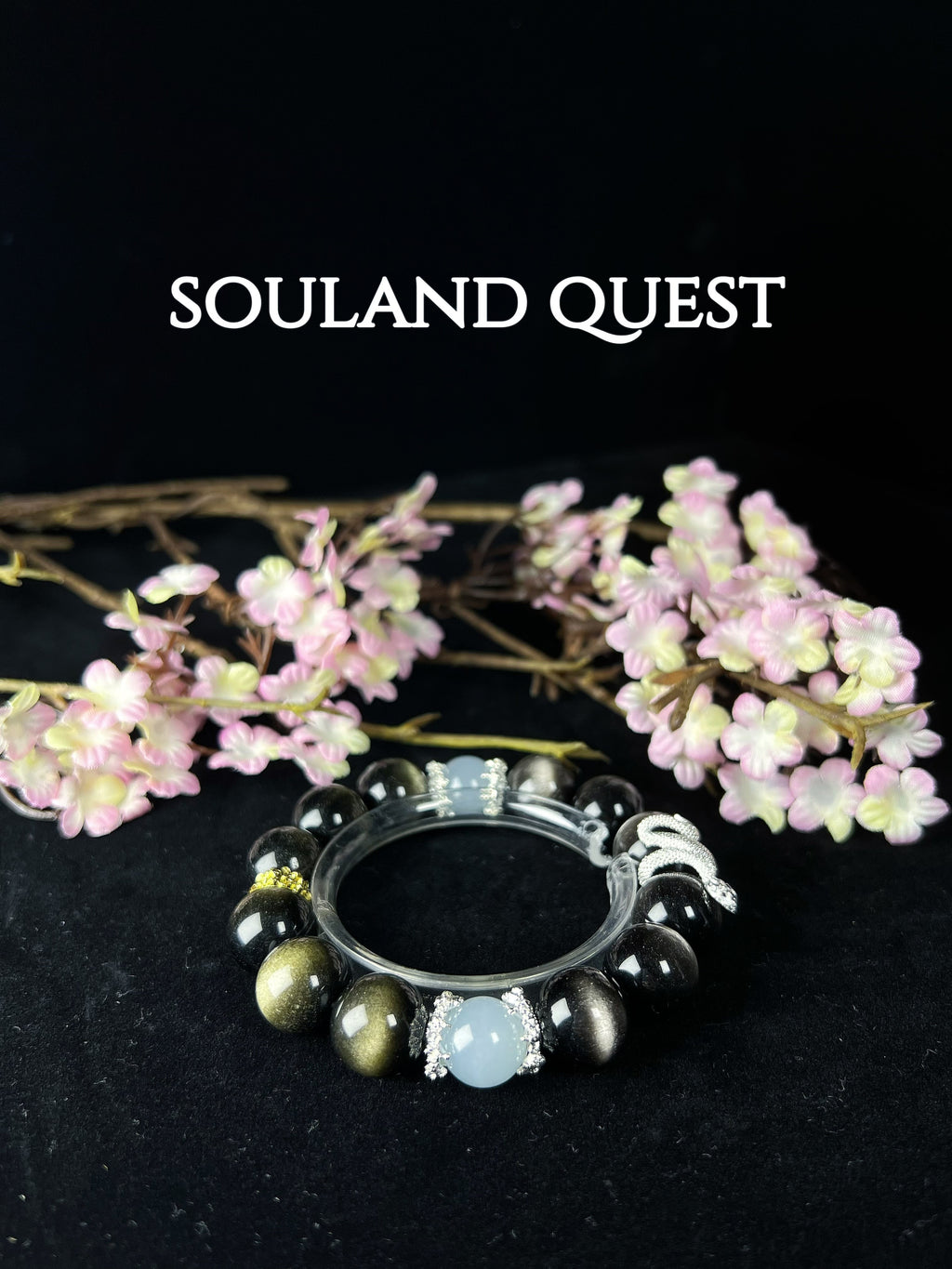Golden & Silver Obsidian with Aquamarine - Souland Quest