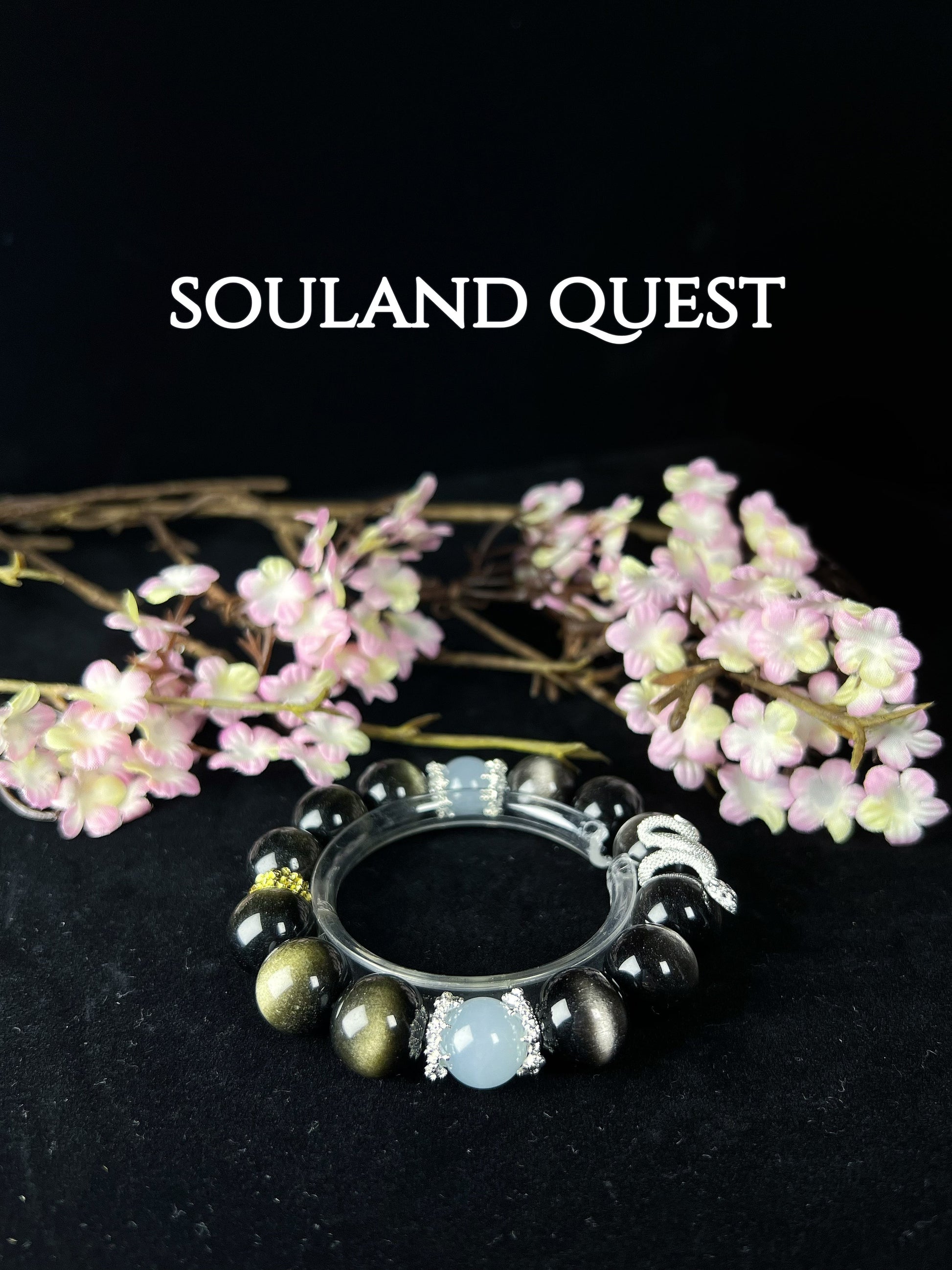 Golden & Silver Obsidian with Aquamarine - Souland Quest