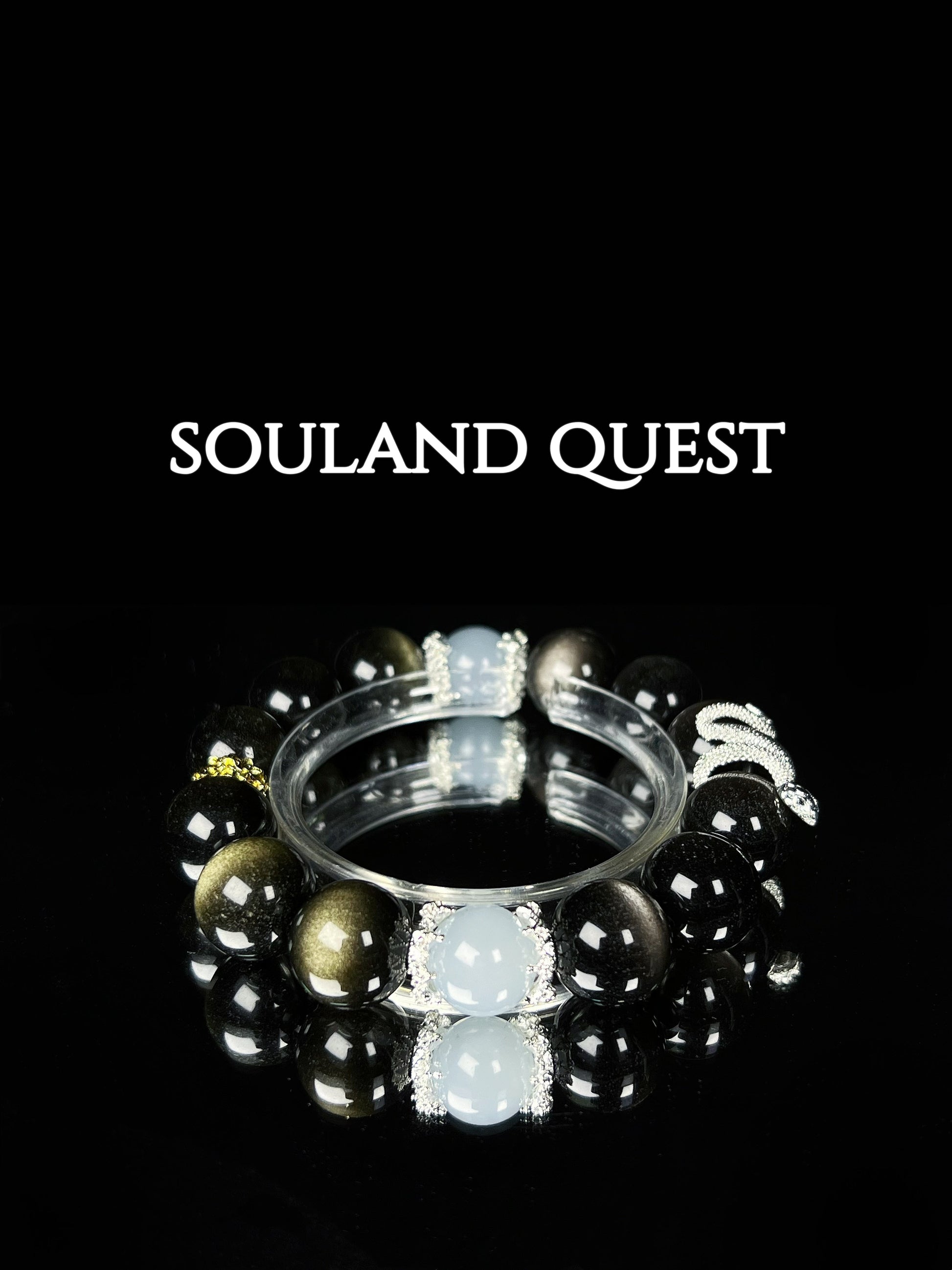 Golden & Silver Obsidian with Aquamarine - Souland Quest
