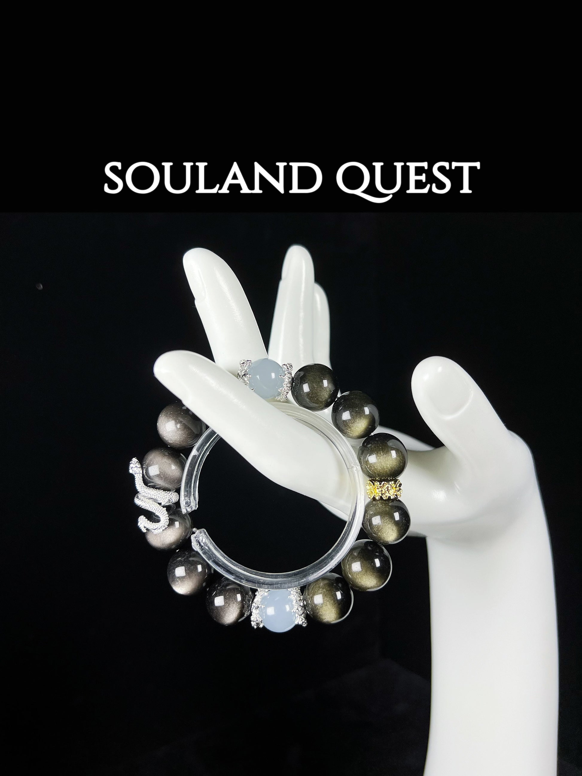 Golden & Silver Obsidian with Aquamarine - Souland Quest