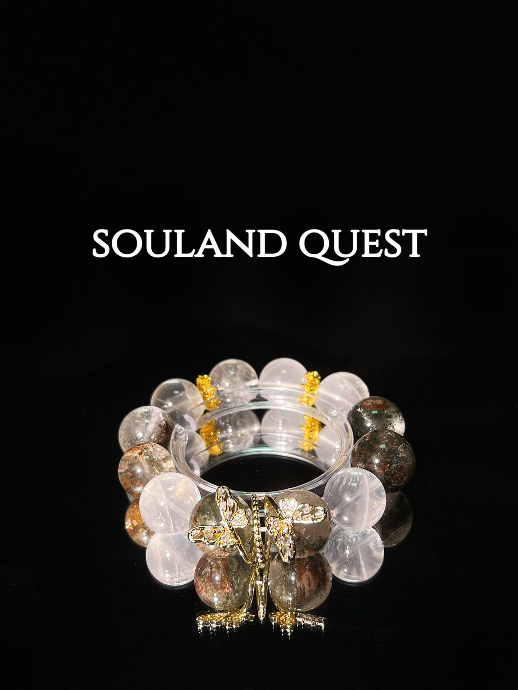 Growth & Harmony Bracelet – Green Phantom Quartz, White Phantom Quartz & Gold Butterfly Accents for Balance & Transformation 🌱🦋 - Souland Quest