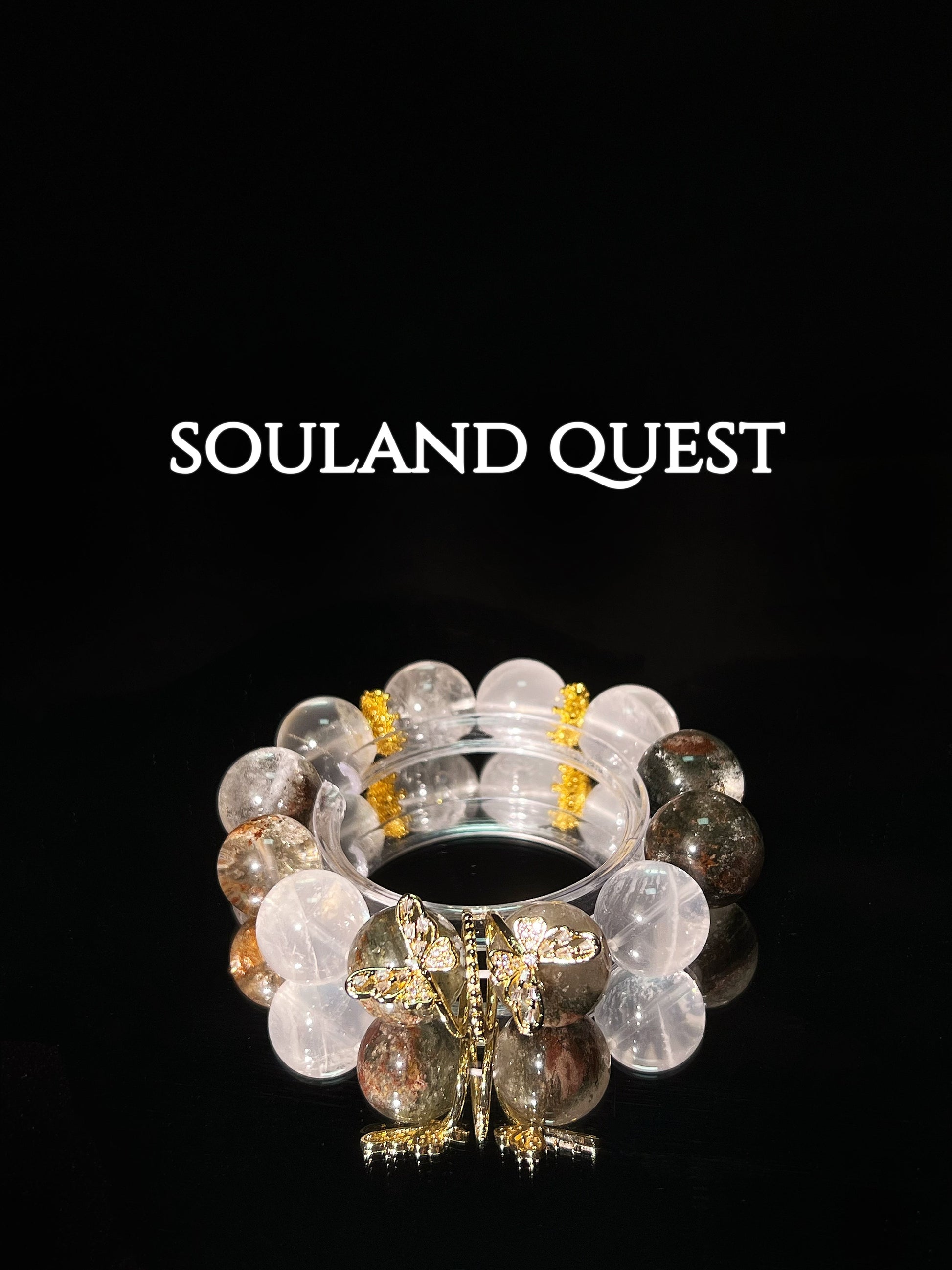 Growth & Harmony Bracelet – Green Phantom Quartz, White Phantom Quartz & Gold Butterfly Accents for Balance & Transformation 🌱🦋 - Souland Quest
