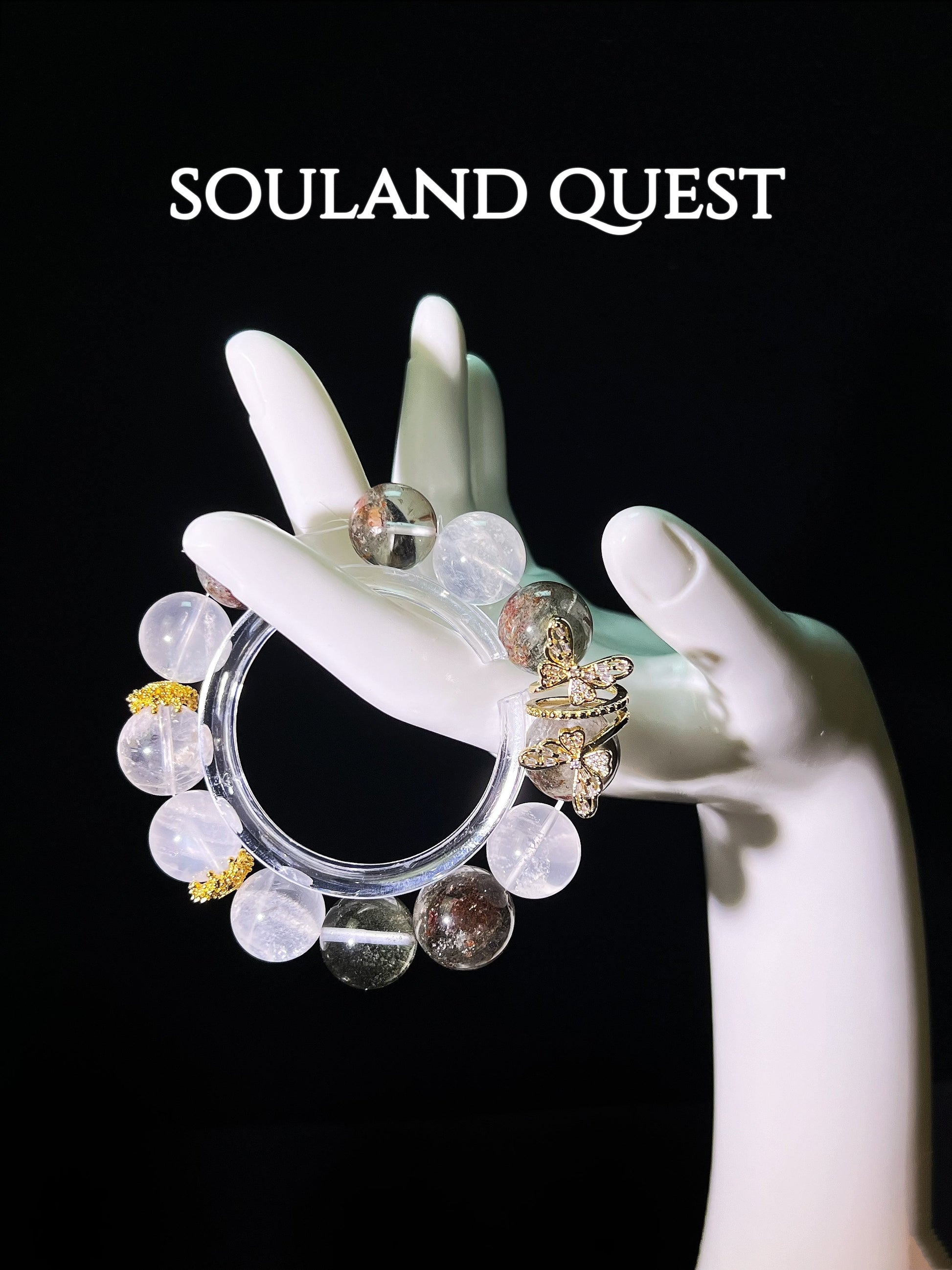 Growth & Harmony Bracelet – Green Phantom Quartz, White Phantom Quartz & Gold Butterfly Accents for Balance & Transformation 🌱🦋 - Souland Quest