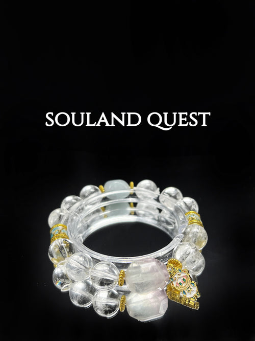 Labubu Essence Bracelet – Pink Tourmaline, White Quartz & Gold for Love, Balance & Healing - Souland Quest