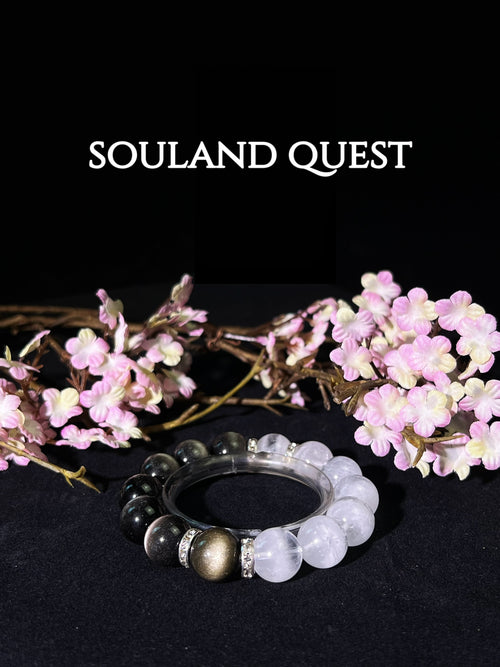 Luminary Path Bracelet – White Phantom Quartz, Golden Obsidian with Silver Highlights for Guidance & Strength ✨🔥 - Souland Quest