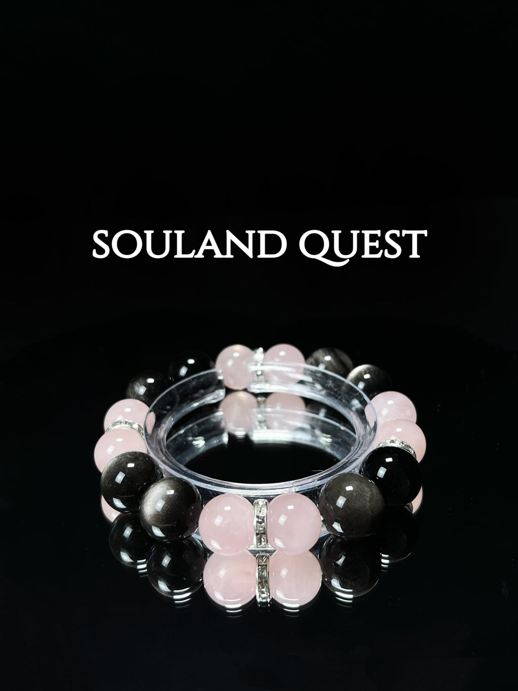 Luminous Heartstone Bracelet – Rose Quartz, Silver Obsidian with Silver Accents for Healing & Protection 🌟💖 - Souland Quest