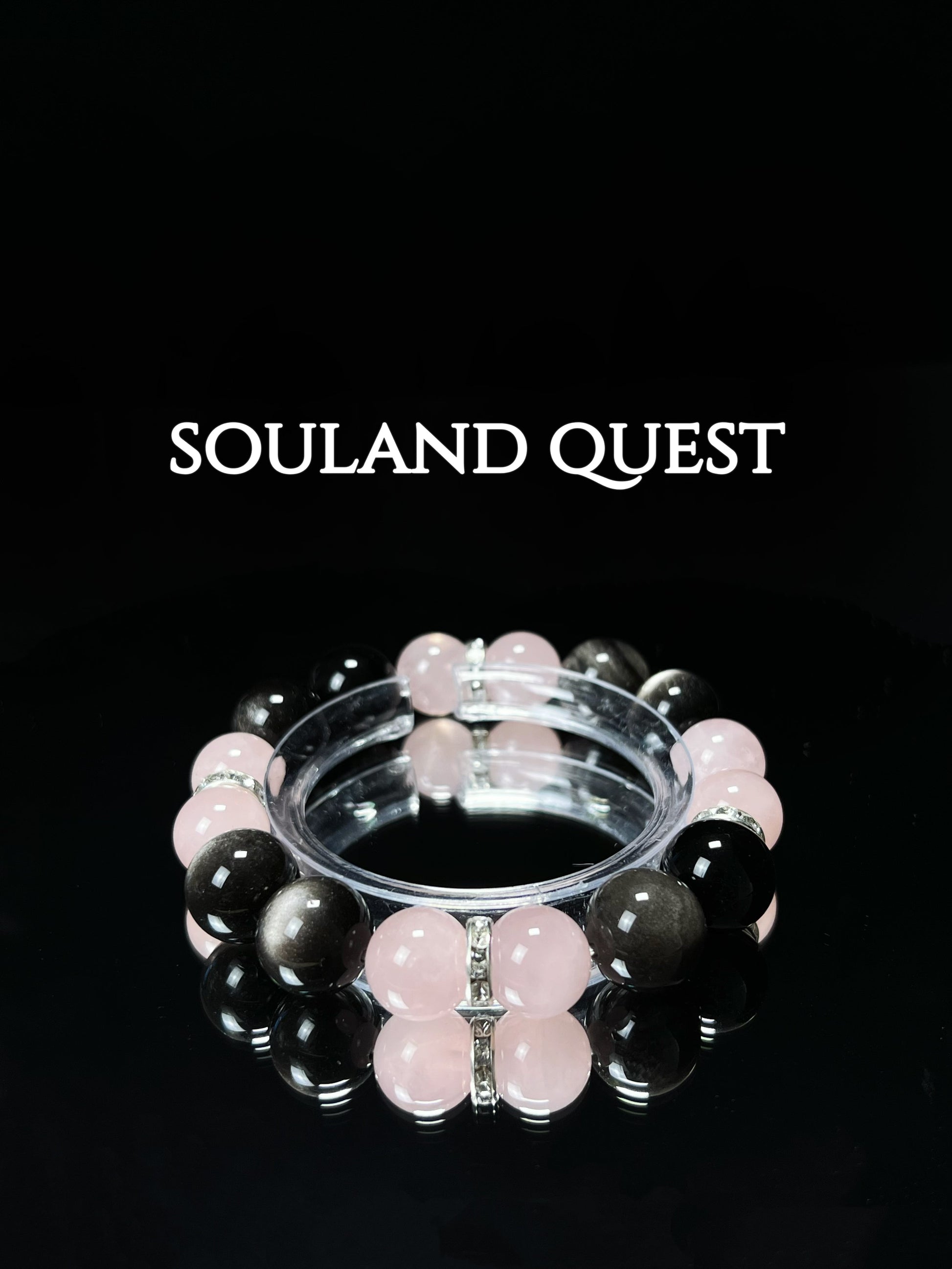 Luminous Heartstone Bracelet – Rose Quartz, Silver Obsidian with Silver Accents for Healing & Protection 🌟💖 - Souland Quest