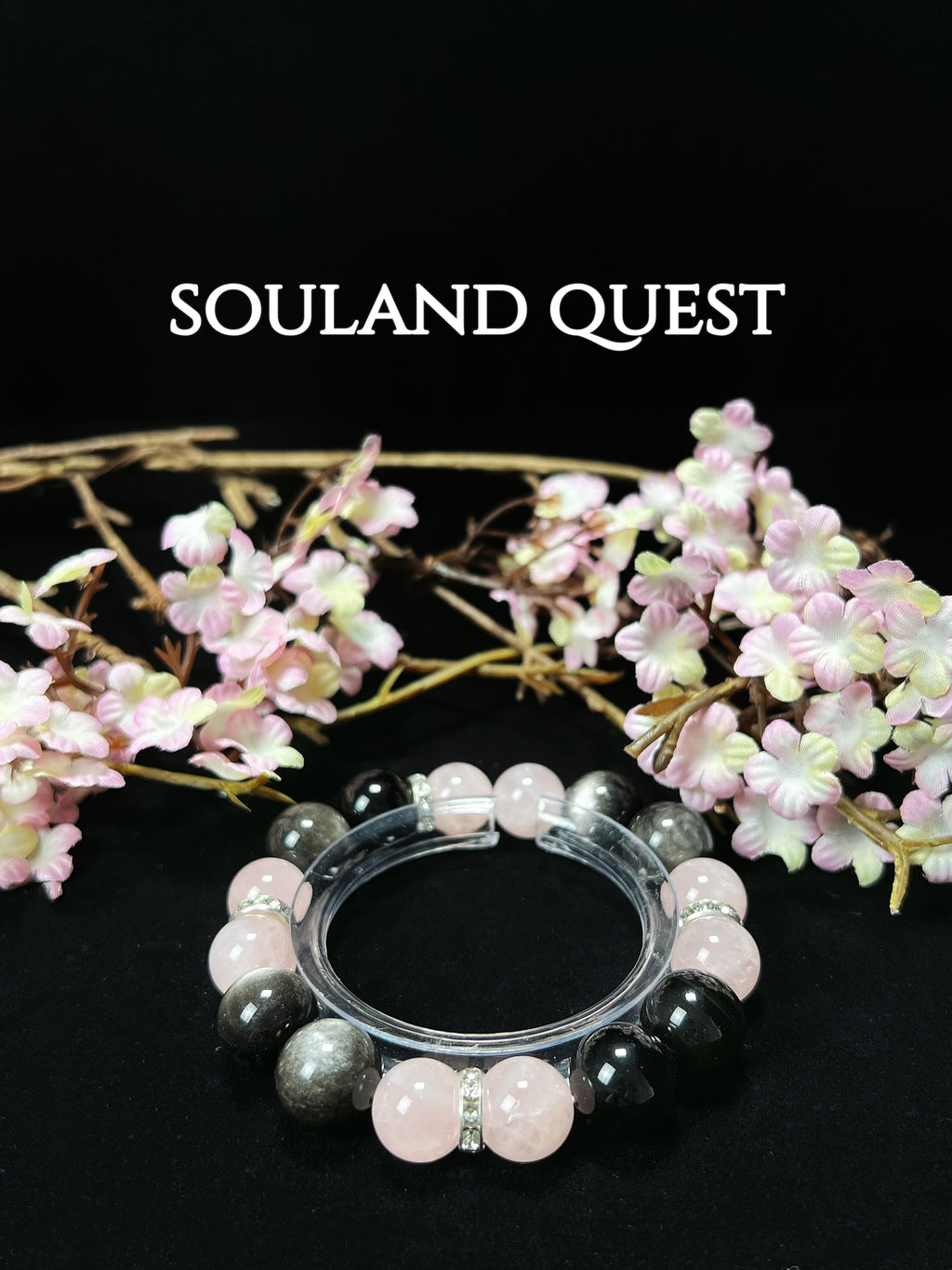 Luminous Heartstone Bracelet – Rose Quartz, Silver Obsidian with Silver Accents for Healing & Protection 🌟💖 - Souland Quest