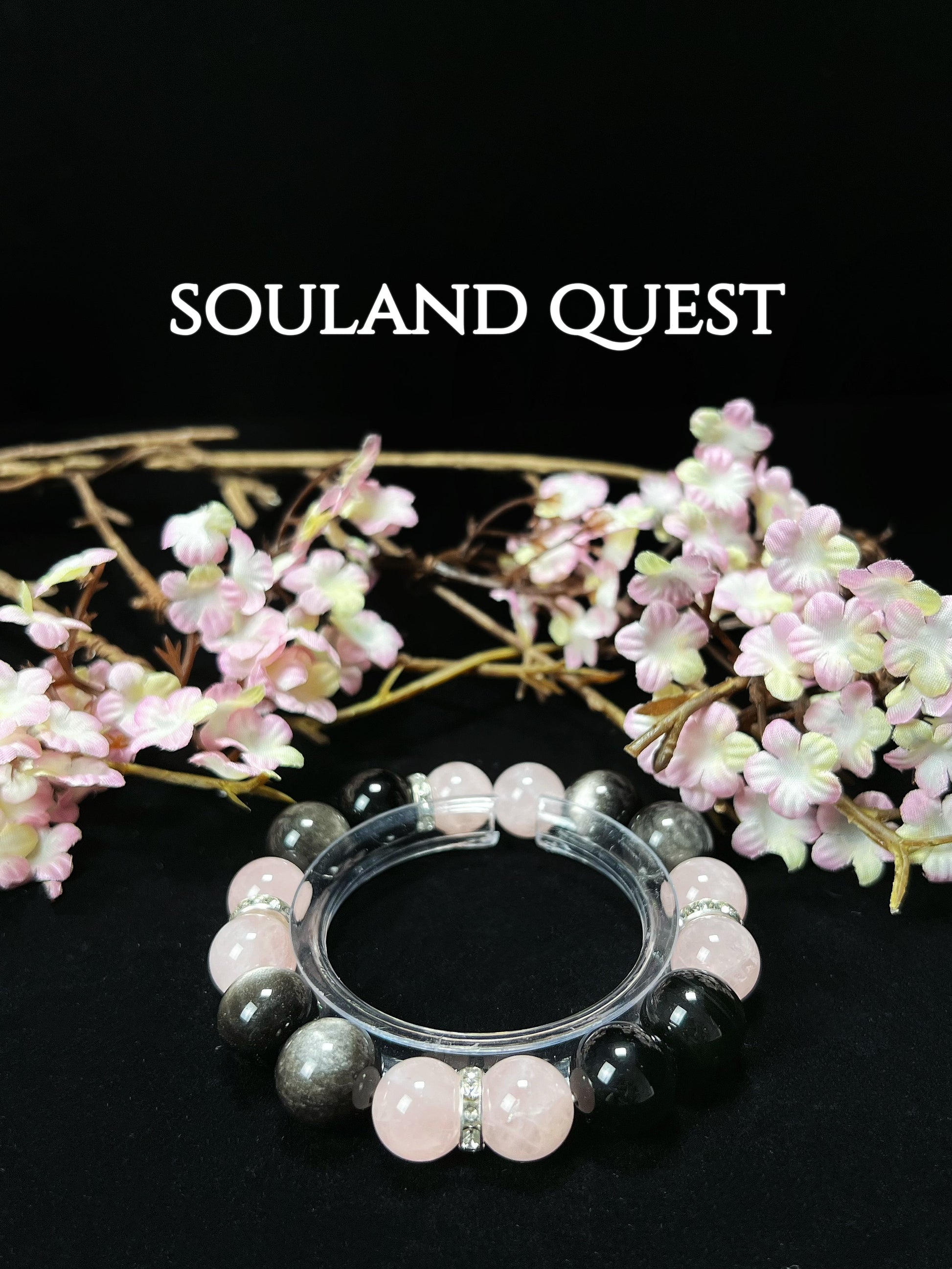 Luminous Heartstone Bracelet – Rose Quartz, Silver Obsidian with Silver Accents for Healing & Protection 🌟💖 - Souland Quest