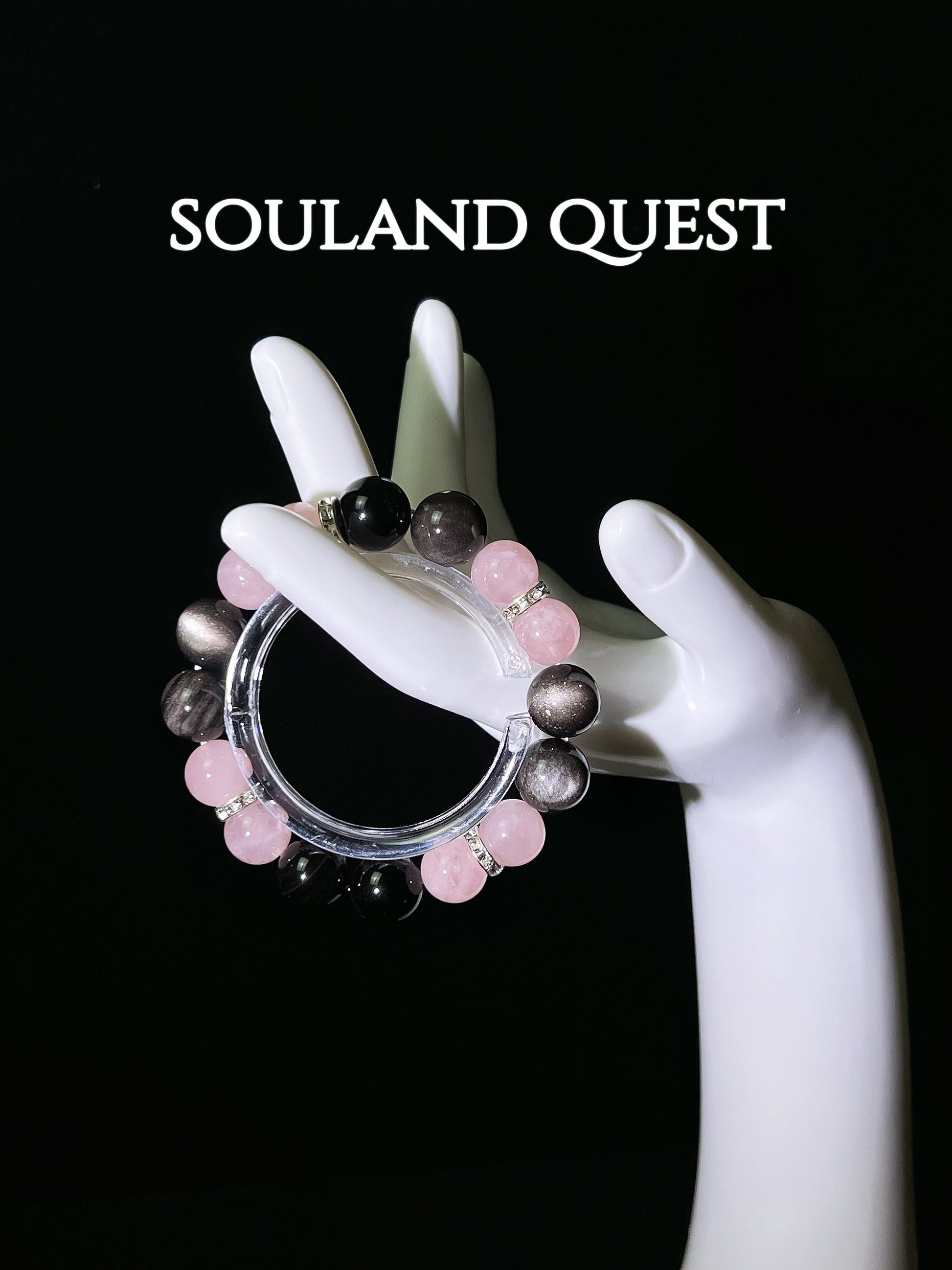 Luminous Heartstone Bracelet – Rose Quartz, Silver Obsidian with Silver Accents for Healing & Protection 🌟💖 - Souland Quest