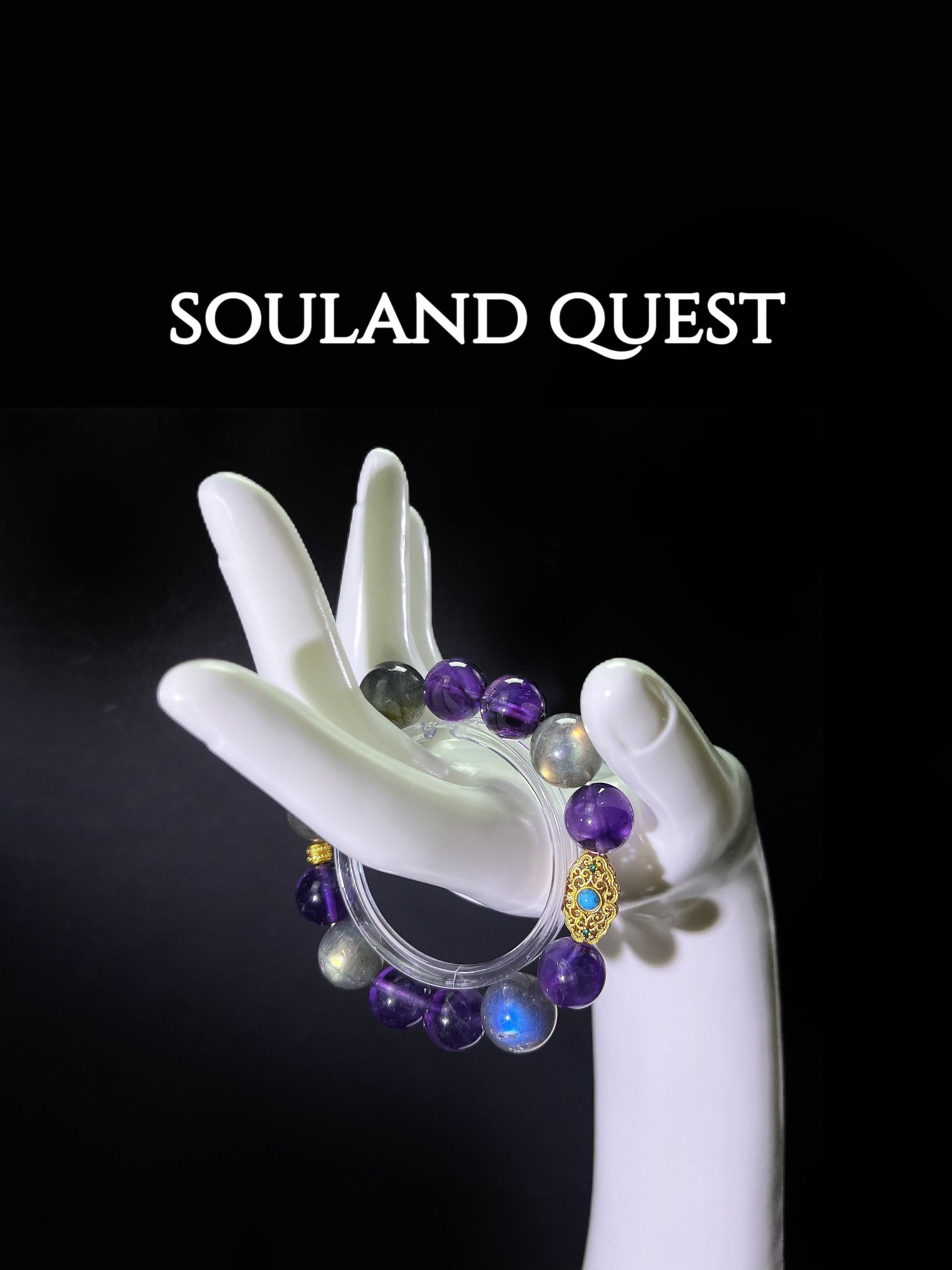Lunar Serenity Bracelet – Gray Moonstone, Amethyst & Golden Accents for Intuition & Calm 🌙💜 - Souland Quest