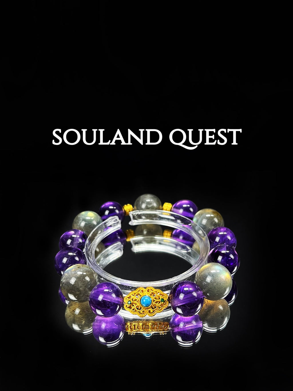 Lunar Serenity Bracelet – Gray Moonstone, Amethyst & Golden Accents for Intuition & Calm 🌙💜 - Souland Quest