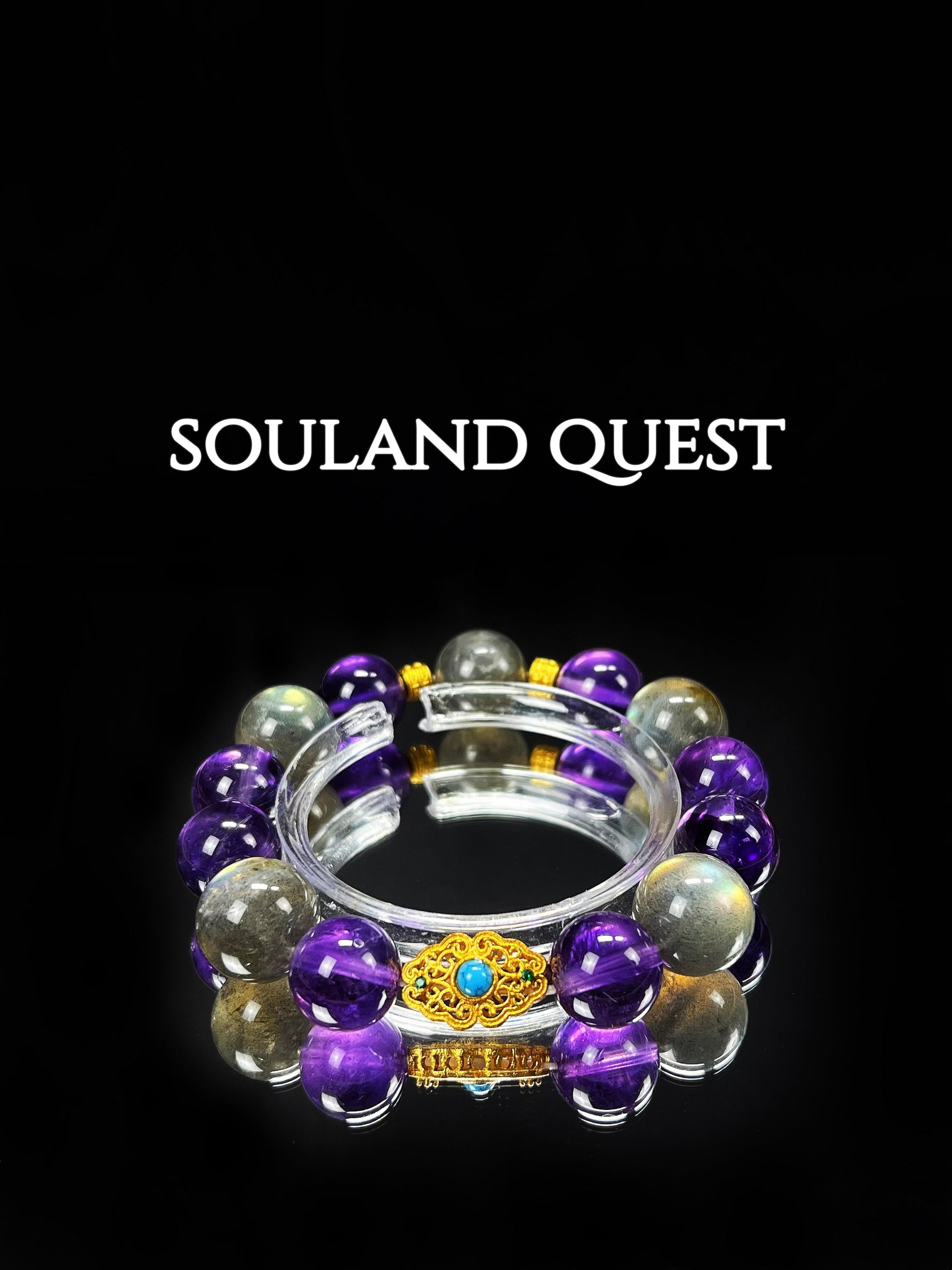 Lunar Serenity Bracelet – Gray Moonstone, Amethyst & Golden Accents for Intuition & Calm 🌙💜 - Souland Quest