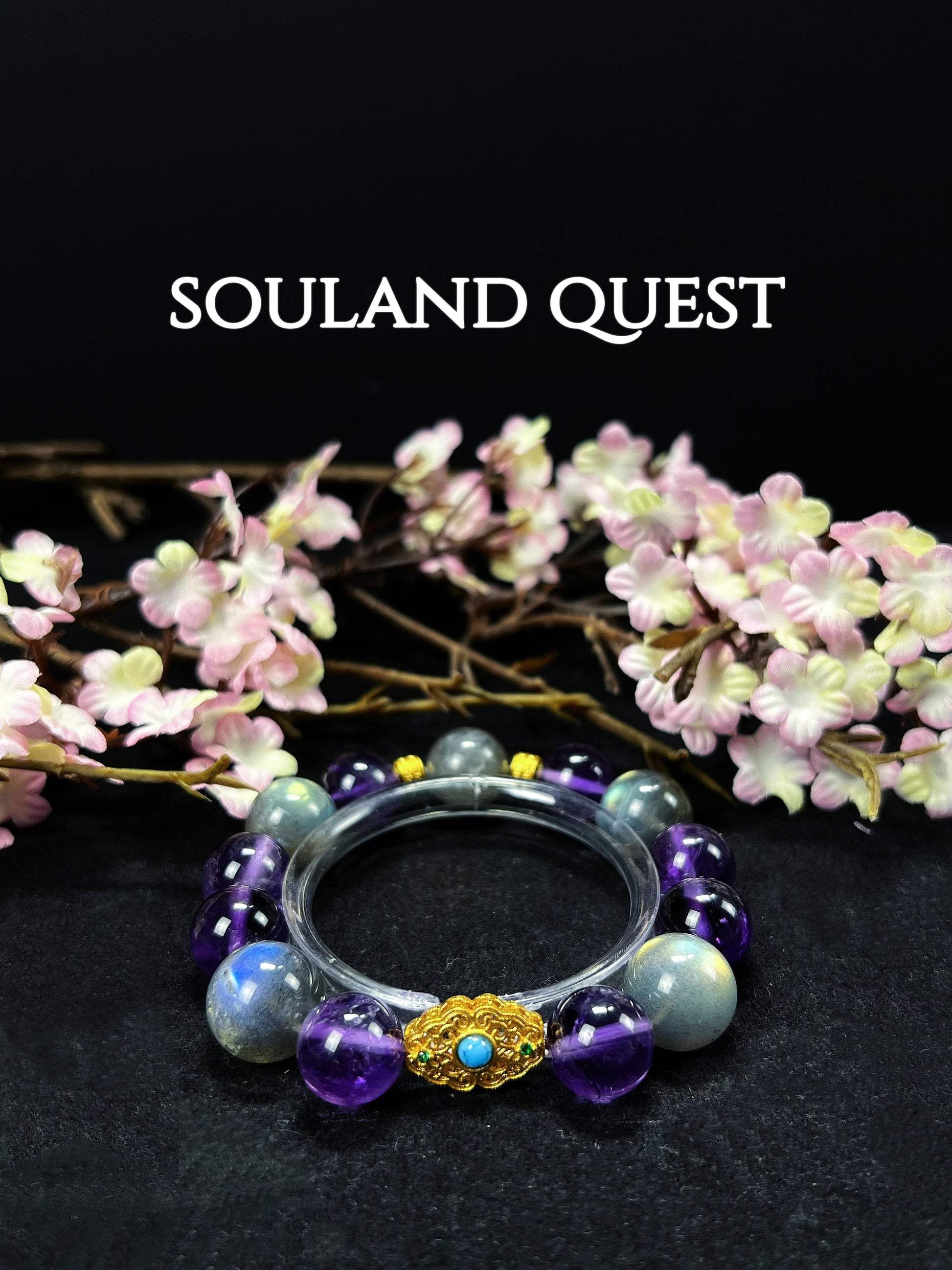Lunar Serenity Bracelet – Gray Moonstone, Amethyst & Golden Accents for Intuition & Calm 🌙💜 - Souland Quest