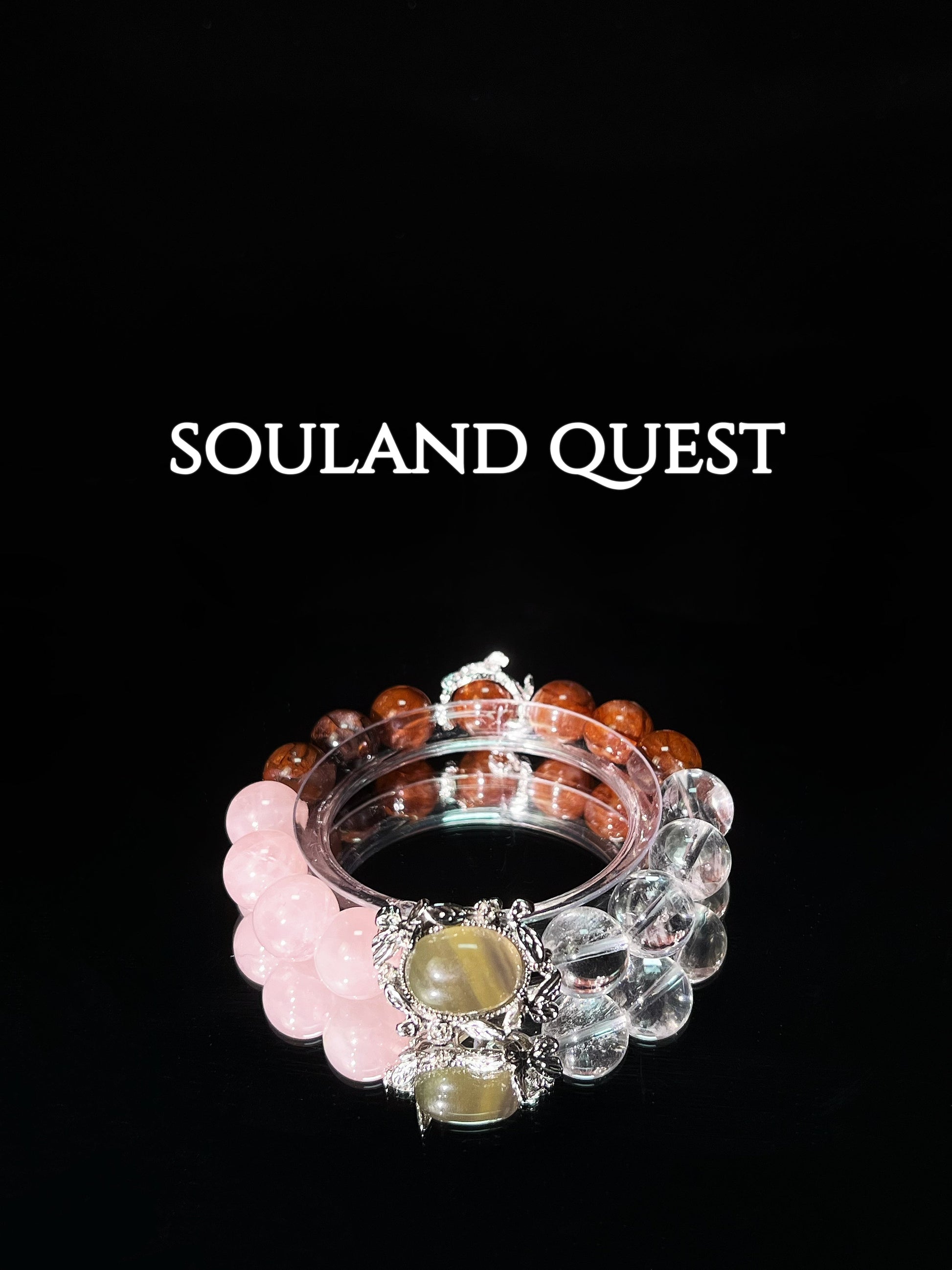 Lush Harmony Bracelet – Rose Quartz, Clear Quartz, Red Hematoid Quartz & Olive Green Tourmaline with Silver Accents for Love & Vitality 💖🌿 - Souland Quest