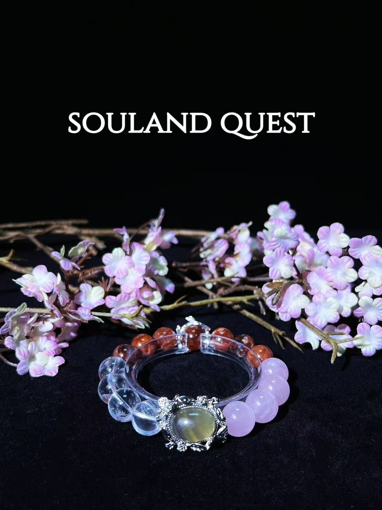 Lush Harmony Bracelet – Rose Quartz, Clear Quartz, Red Hematoid Quartz & Olive Green Tourmaline with Silver Accents for Love & Vitality 💖🌿 - Souland Quest