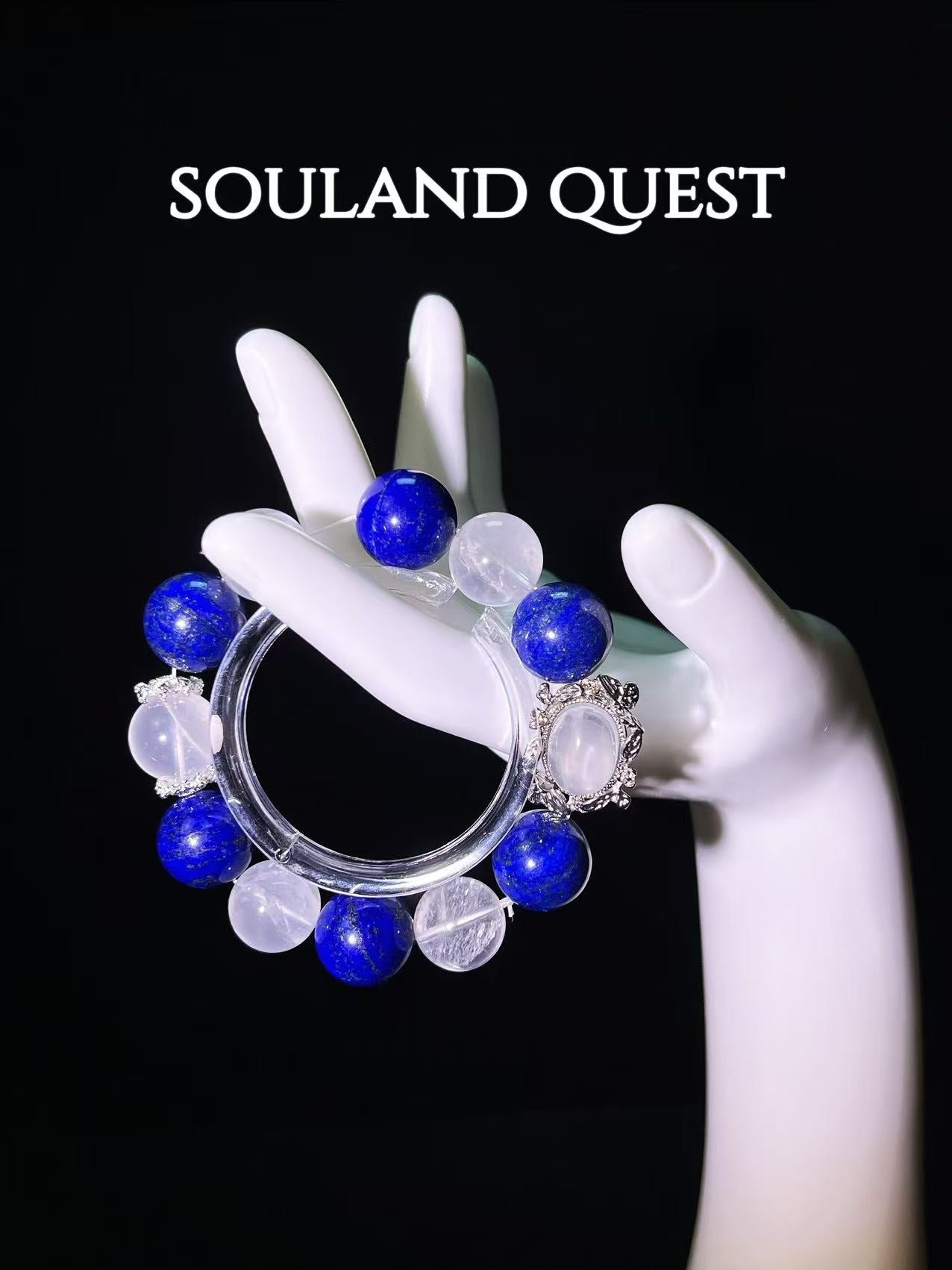 Mystic Wings Bracelet – White Phantom Quartz, Lapis Lazuli & Silver Butterfly Accent for Clarity & Spiritual Growth 🦋✨ - Souland Quest