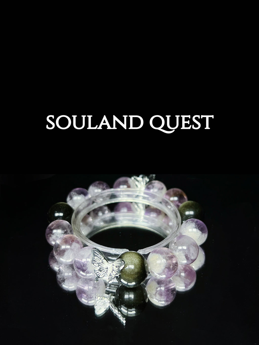 Purple Rutilated Quartz & Silver Obsidian Butterfly Bracelet - Souland Quest