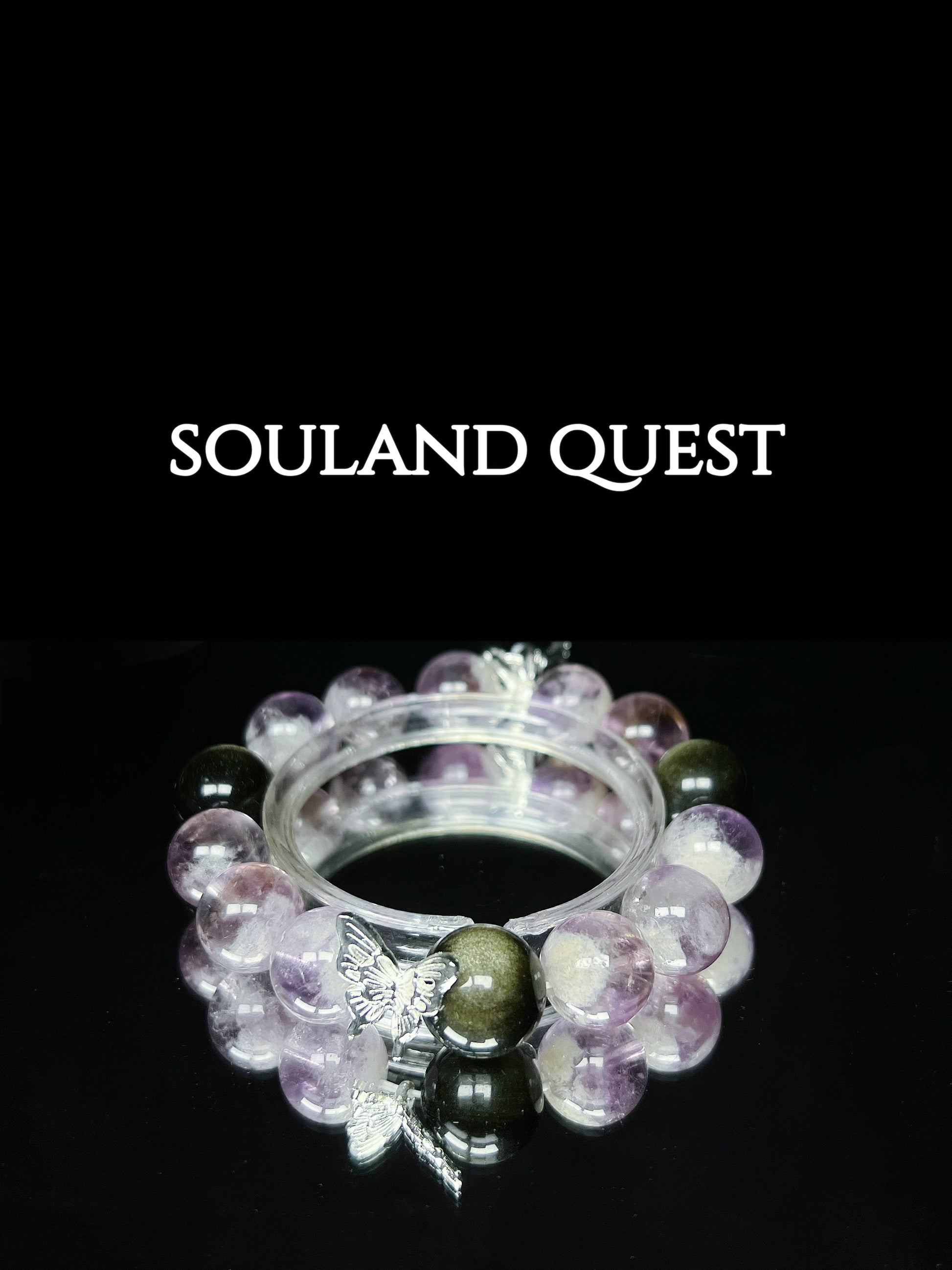 Purple Rutilated Quartz & Silver Obsidian Butterfly Bracelet - Souland Quest