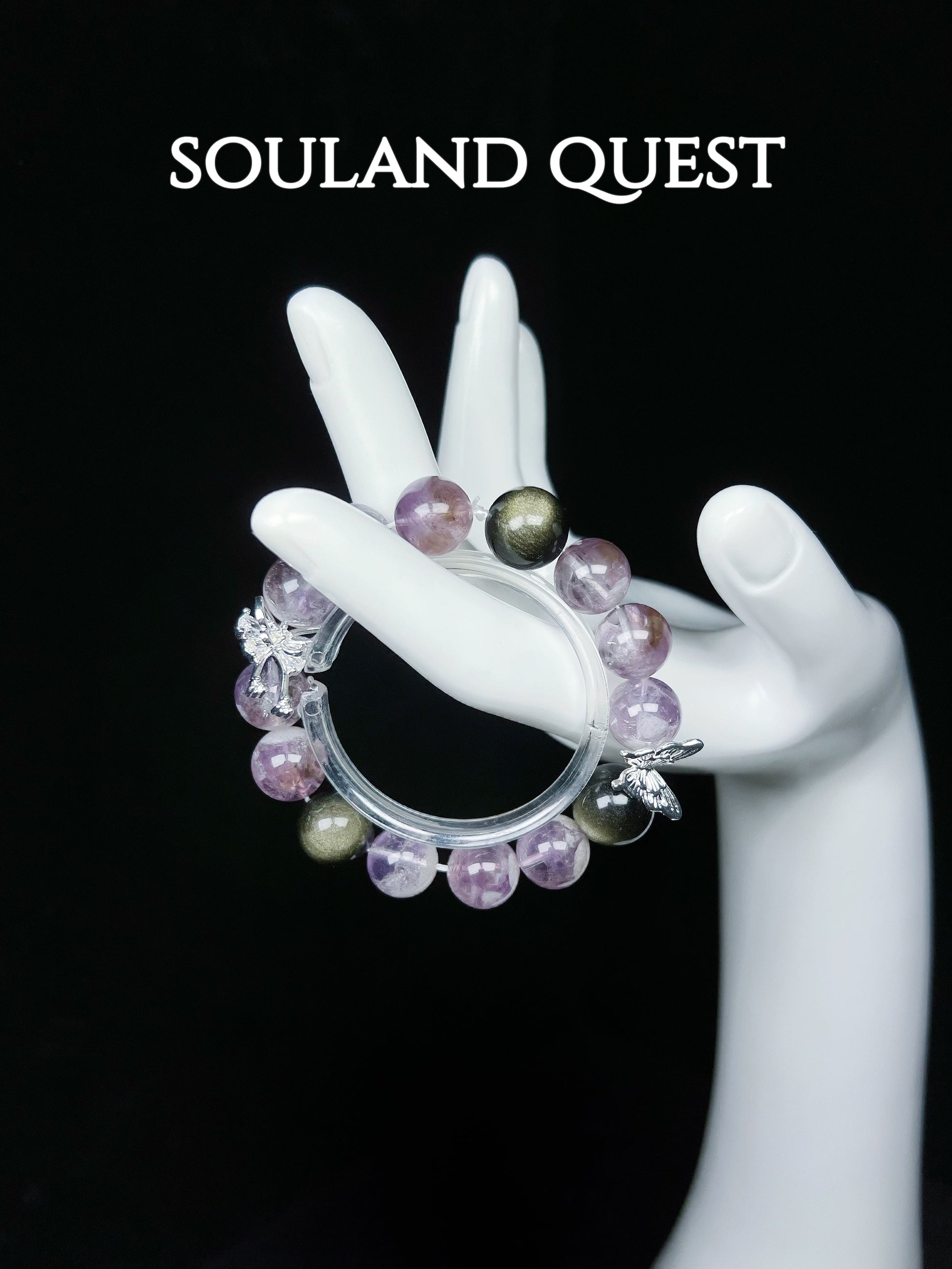 Purple Rutilated Quartz & Silver Obsidian Butterfly Bracelet - Souland Quest