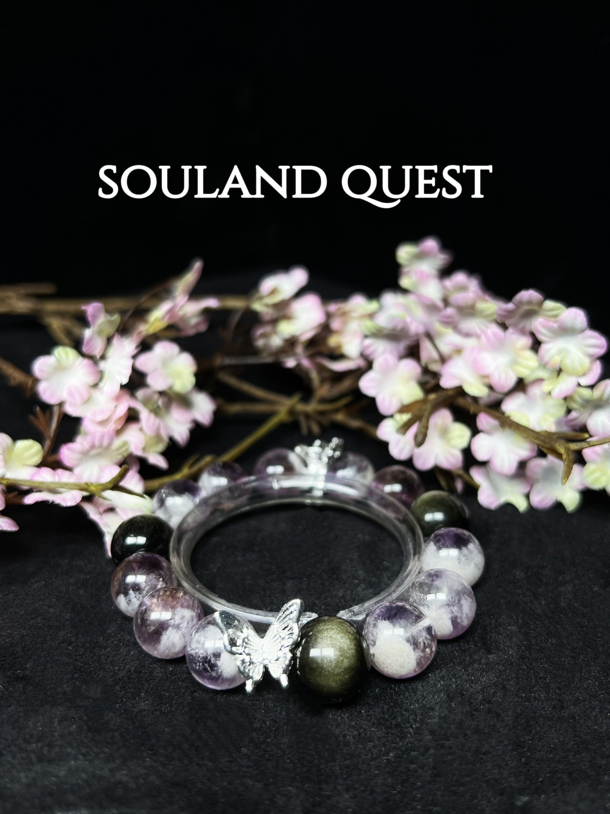 Purple Rutilated Quartz & Silver Obsidian Butterfly Bracelet - Souland Quest